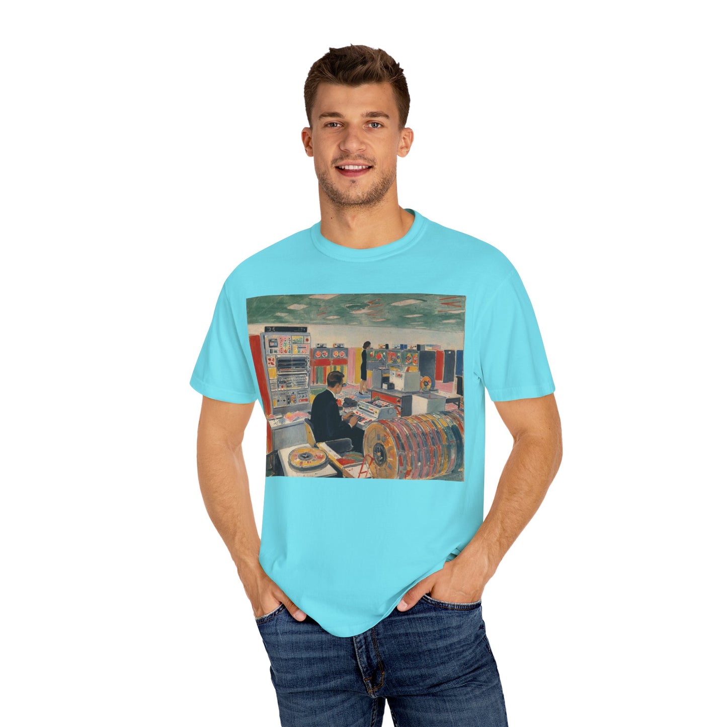 Classic Mainframe Computer T-Shirt with control panel on back - Modern Art Color