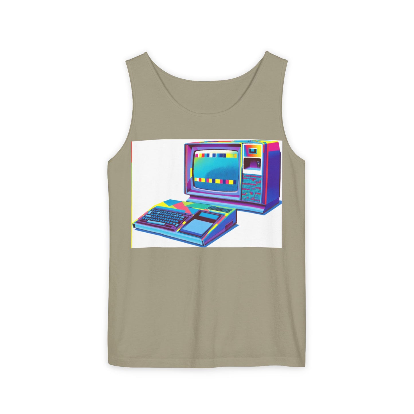 TI-99/4A Home Computer Inspired Tank Top | Multi-Color Modern Art | Unisex Retro Graphic Tee for Tech Lovers, Summer Fashion, Gift for Nerds, Festival Wear, 80s Style