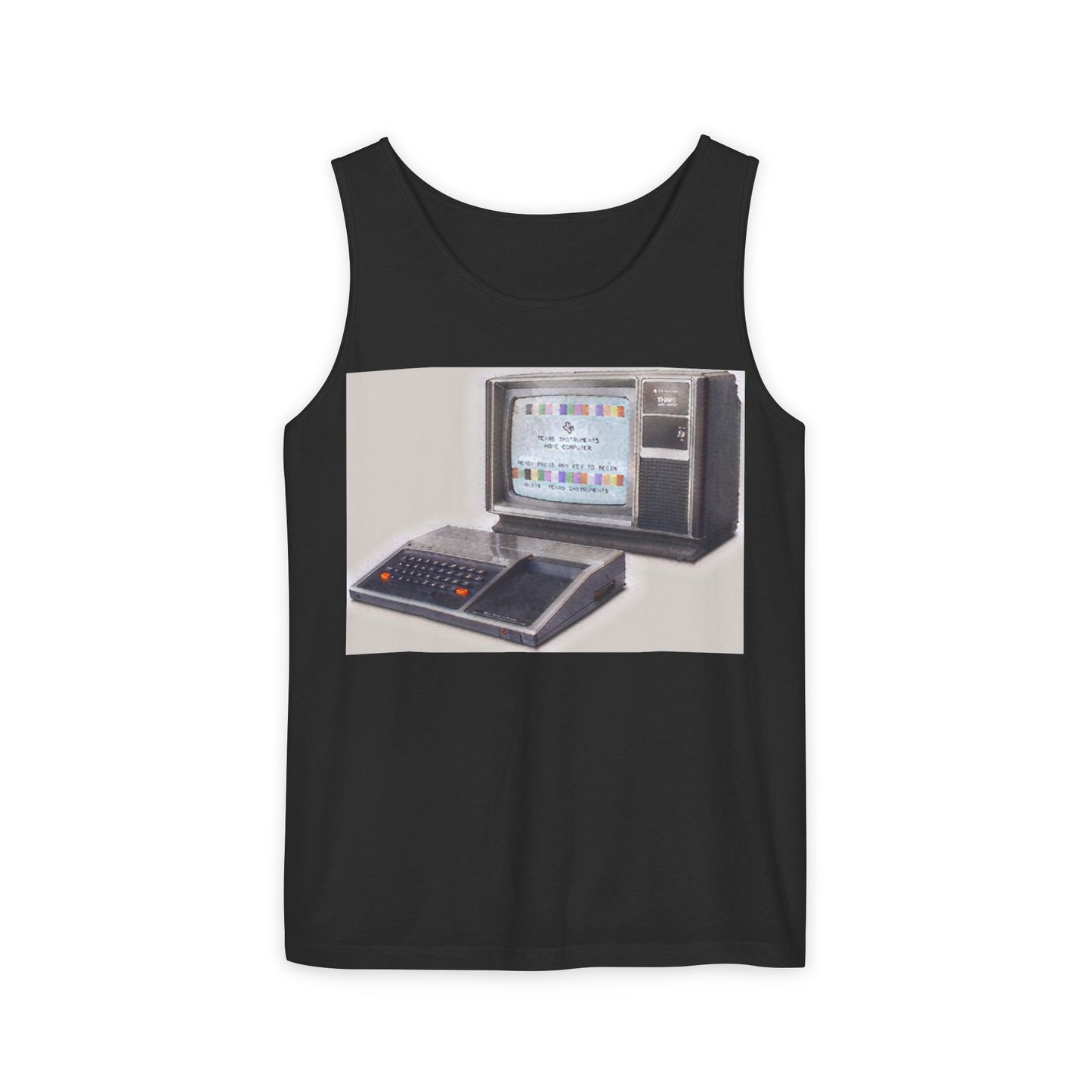 TI-99/4A Home Computer Inspired Tank Top | Matt Art Color | Unisex Retro Graphic Tee for Tech Lovers, Summer Fashion, Gift for Nerds, Festival Wear, 80s Style