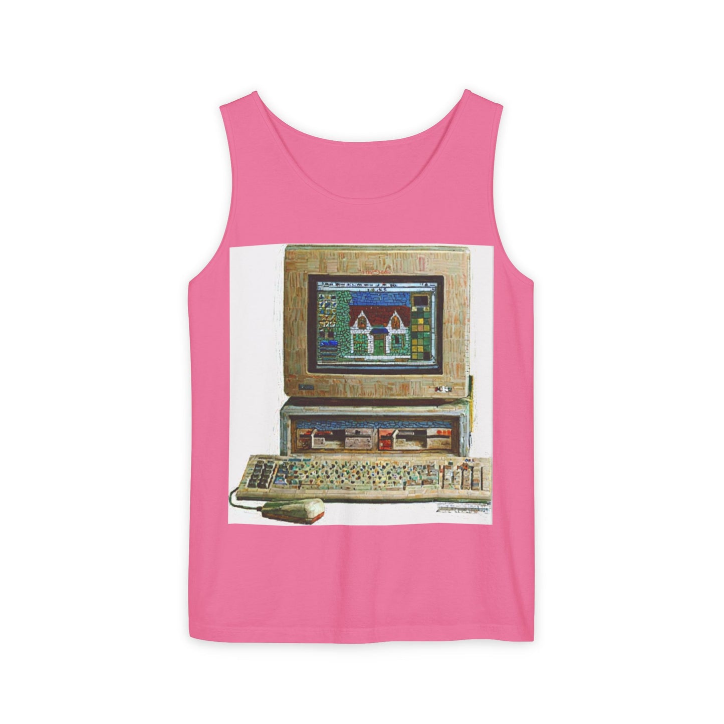Classic business machine inspired Tank Top | Mosaic Art Color | Unisex Retro Graphic Tee for Tech Lovers, Summer Fashion, Gift for Nerds, Festival Wear, 80s Style