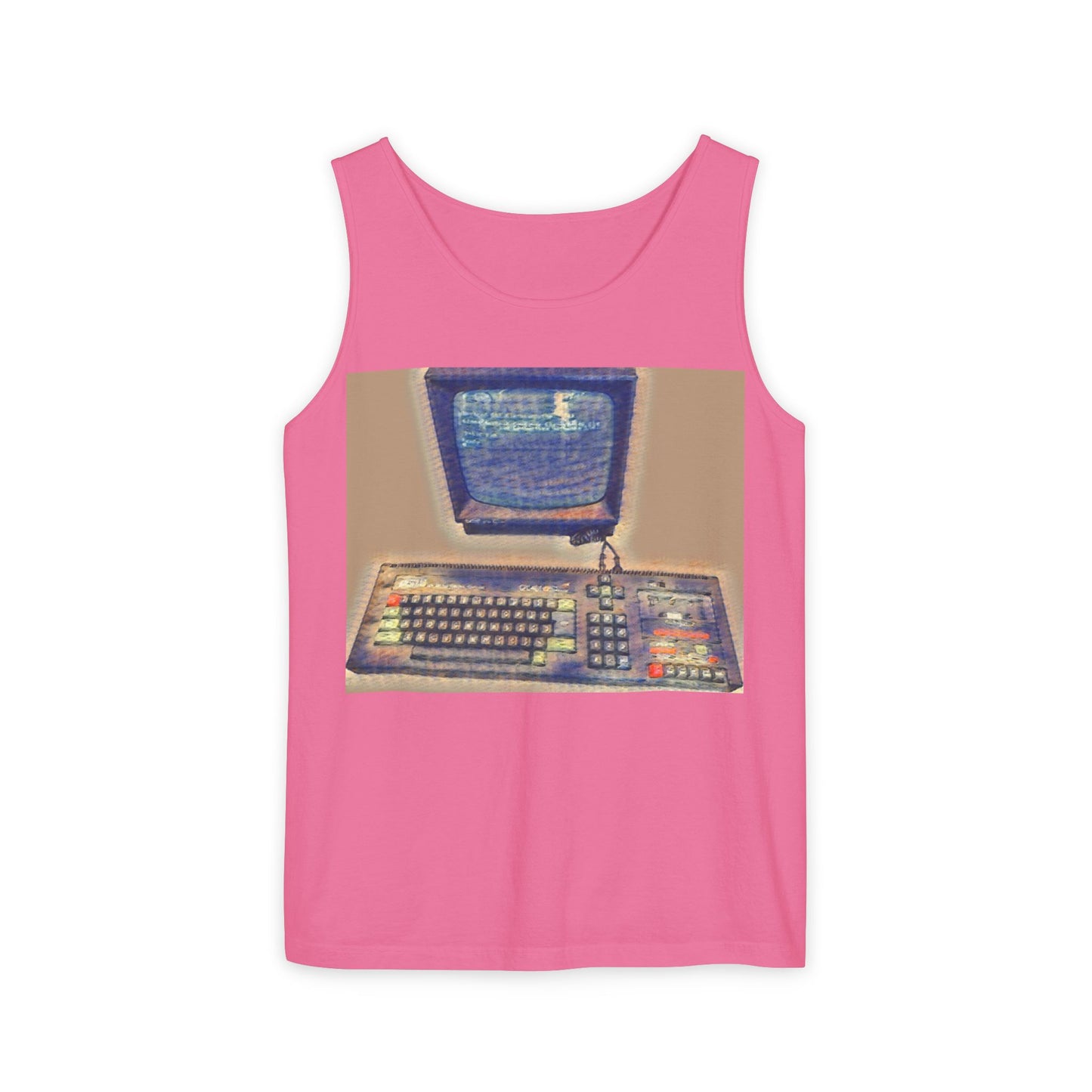 Classic 8 bit home computer inspired Tank Top | Sand Art Color | Unisex Retro Graphic Tee for Tech Lovers, Summer Fashion, Gift for Nerds, Festival Wear, 80s Style