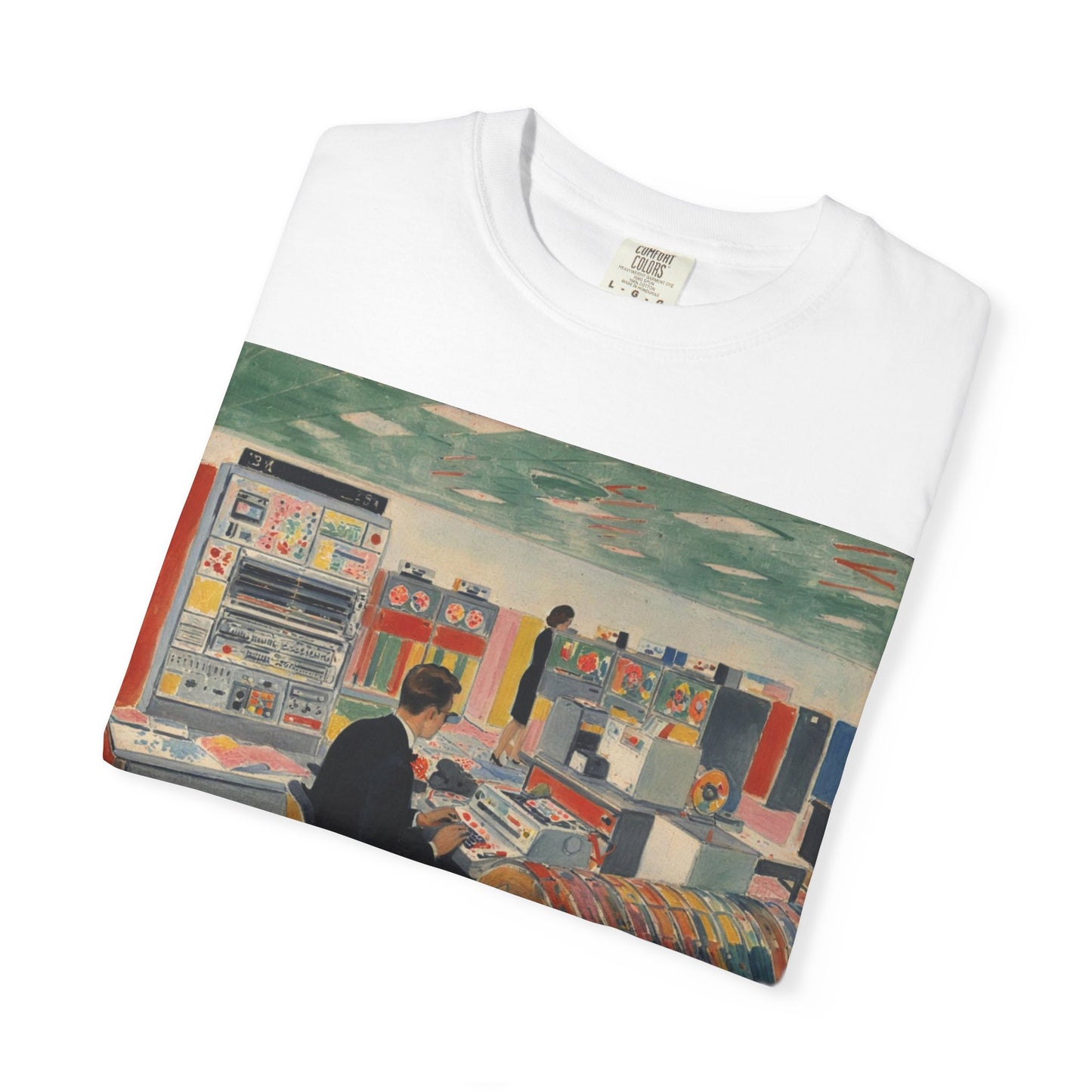 Classic Mainframe Computer T-Shirt with control panel on back - Modern Art Color