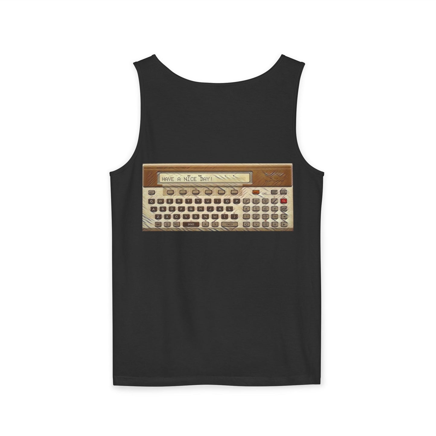 Pocket Computer Inspired Tank Top | Unisex Retro Graphic Tee for Tech Lovers, Summer Fashion, Gift for Nerds, Festival Wear, 80s Style