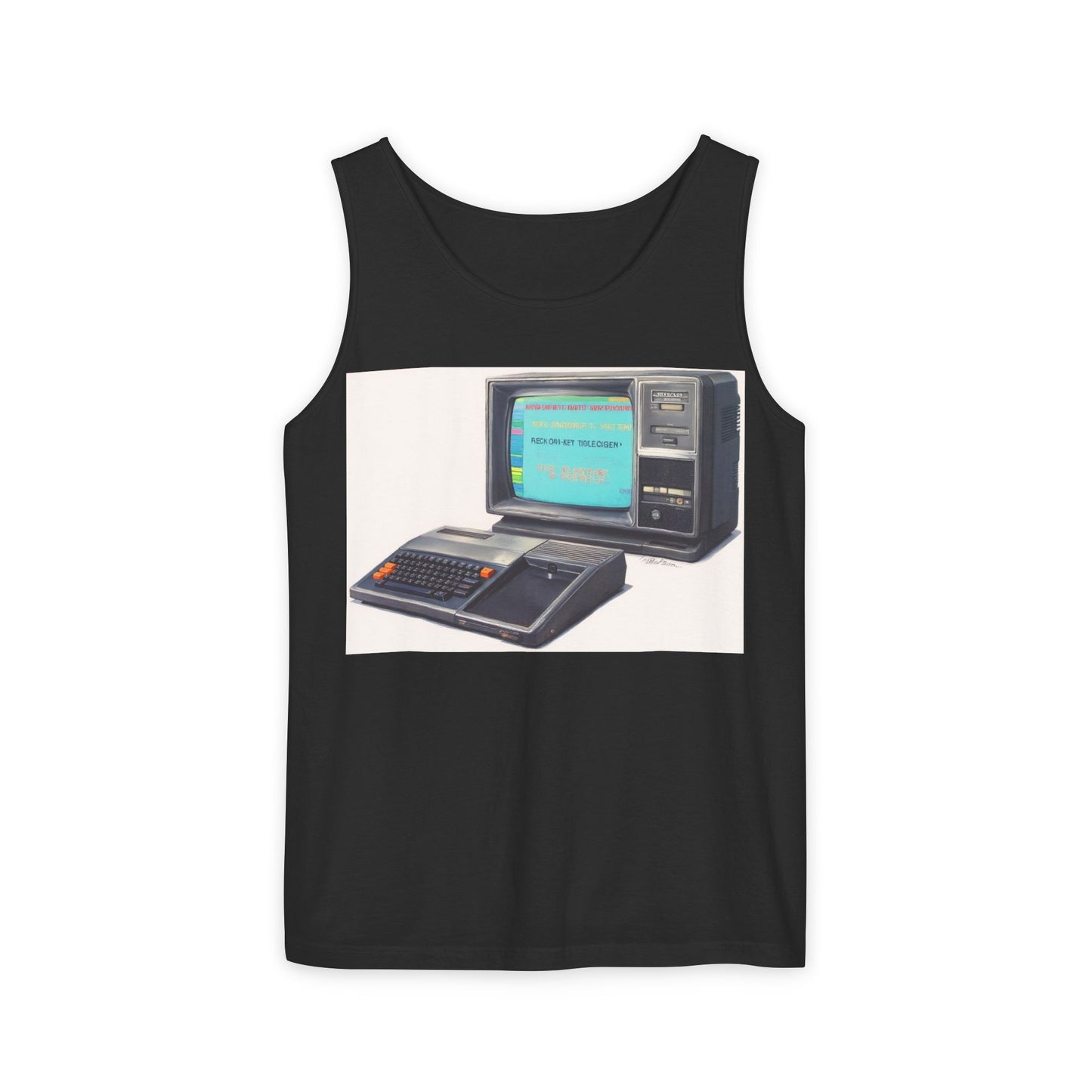 TI-99/4A Home Computer Inspired Tank Top | Mosaic Art Color | Unisex Retro Graphic Tee for Tech Lovers, Summer Fashion, Gift for Nerds, Festival Wear, 80s Style