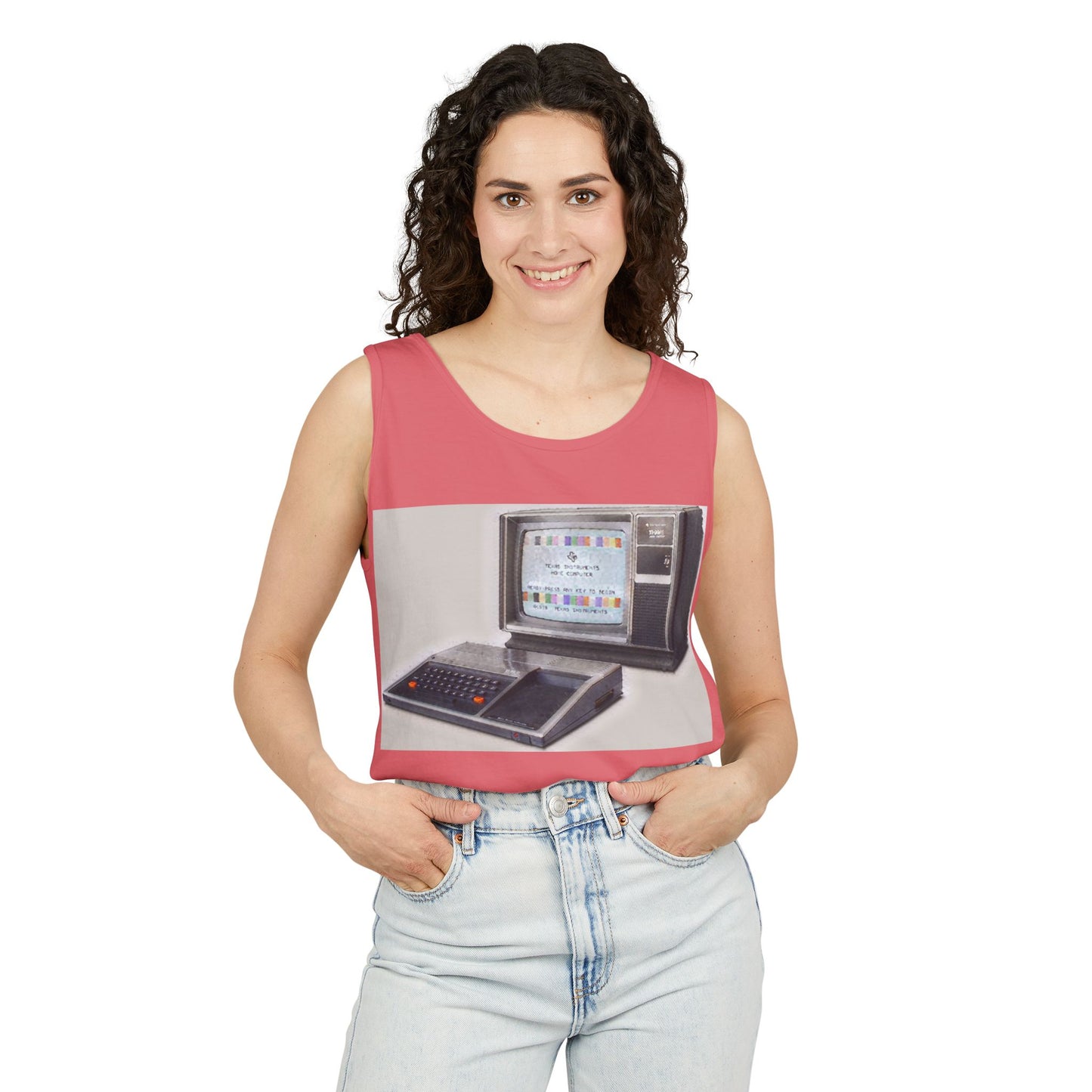 TI-99/4A Home Computer Inspired Tank Top | Matt Art Color | Unisex Retro Graphic Tee for Tech Lovers, Summer Fashion, Gift for Nerds, Festival Wear, 80s Style