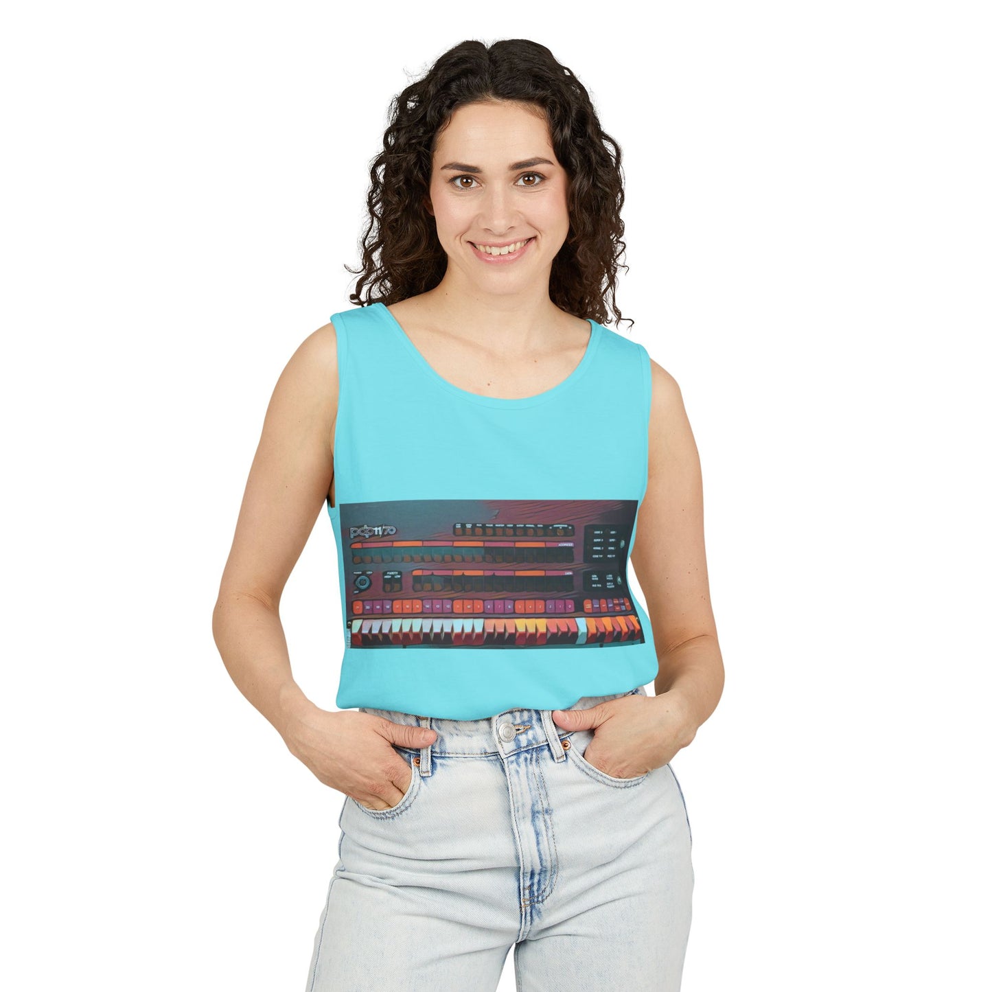 Mini Computer Inspired Tank Top | Unisex Retro Graphic Tee for Tech Lovers, Summer Fashion, Gift for Nerds, Festival Wear, 80s Style