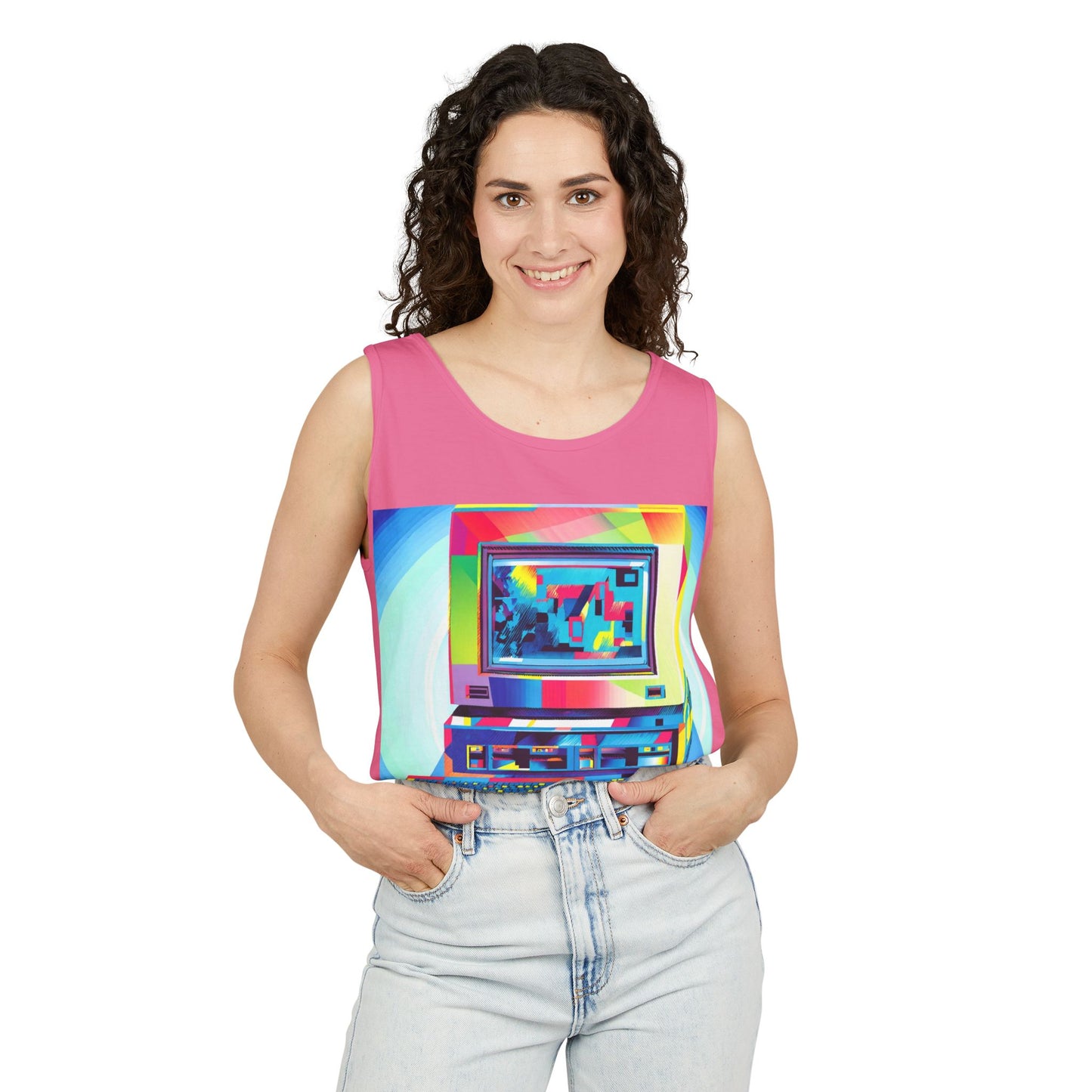 Classic business machine inspired Tank Top | Multi-Color Art | Unisex Retro Graphic Tee for Tech Lovers, Summer Fashion, Gift for Nerds, Festival Wear, 80s Style