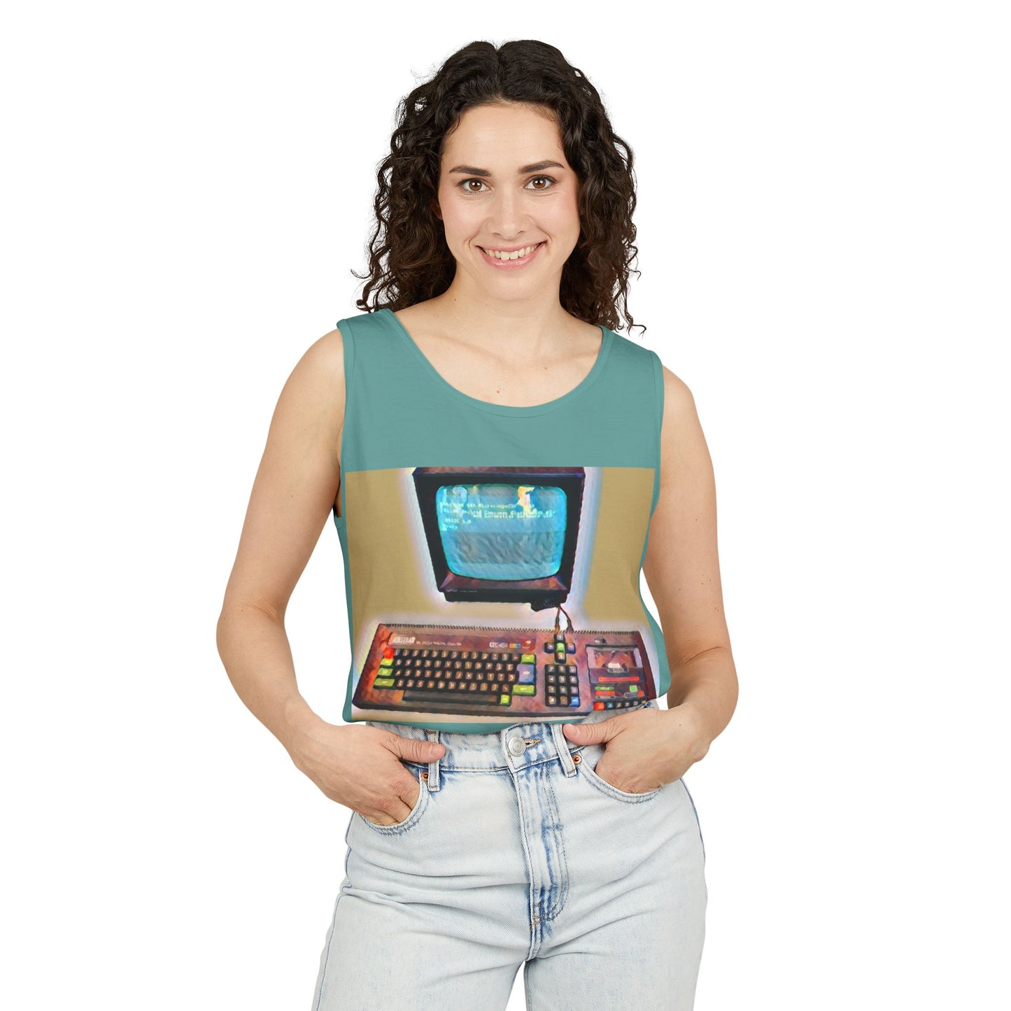 Classic 8 bit home computer inspired Tank Top | Color Print Art | Unisex Retro Graphic Tee for Tech Lovers, Summer Fashion, Gift for Nerds, Festival Wear, 80s Style