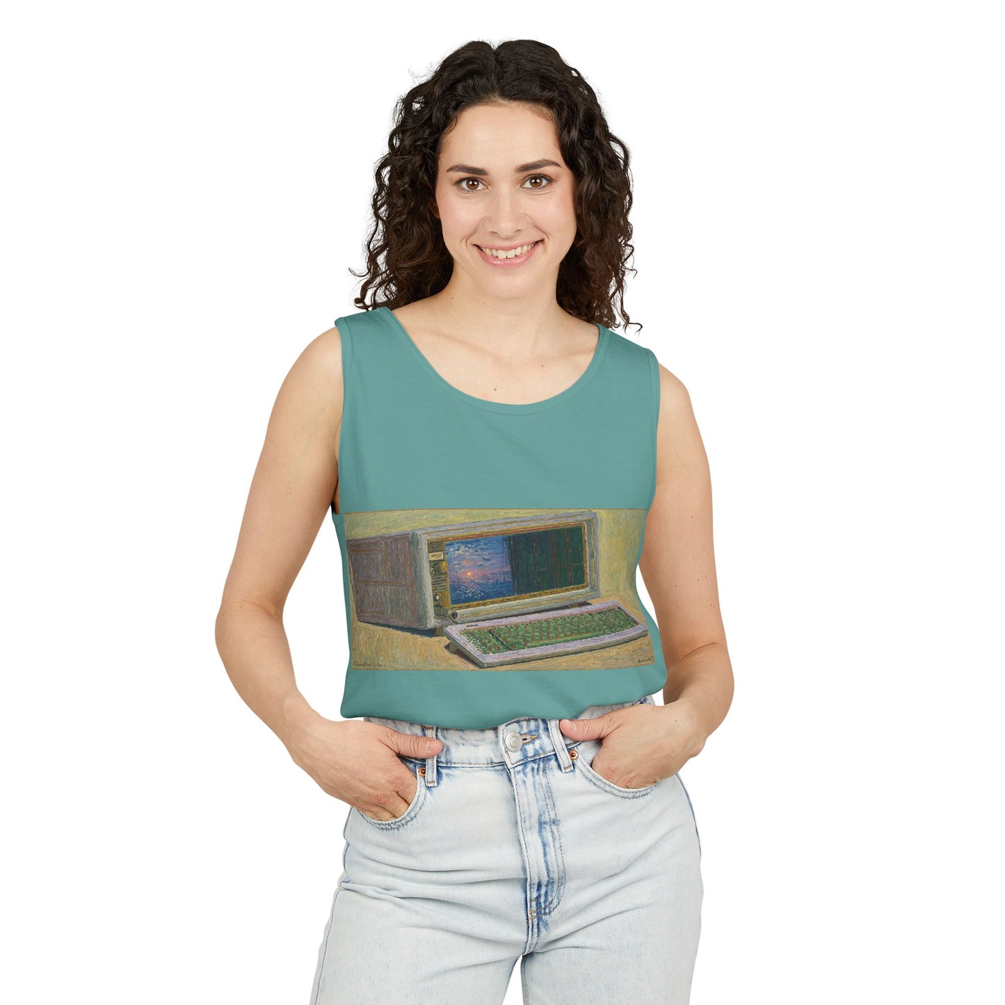 Classic Luggable PC Inspired Tank Top | Unisex Retro Graphic Tee for Tech Lovers, Summer Fashion, Gift for Nerds, Festival Wear, 80s Style