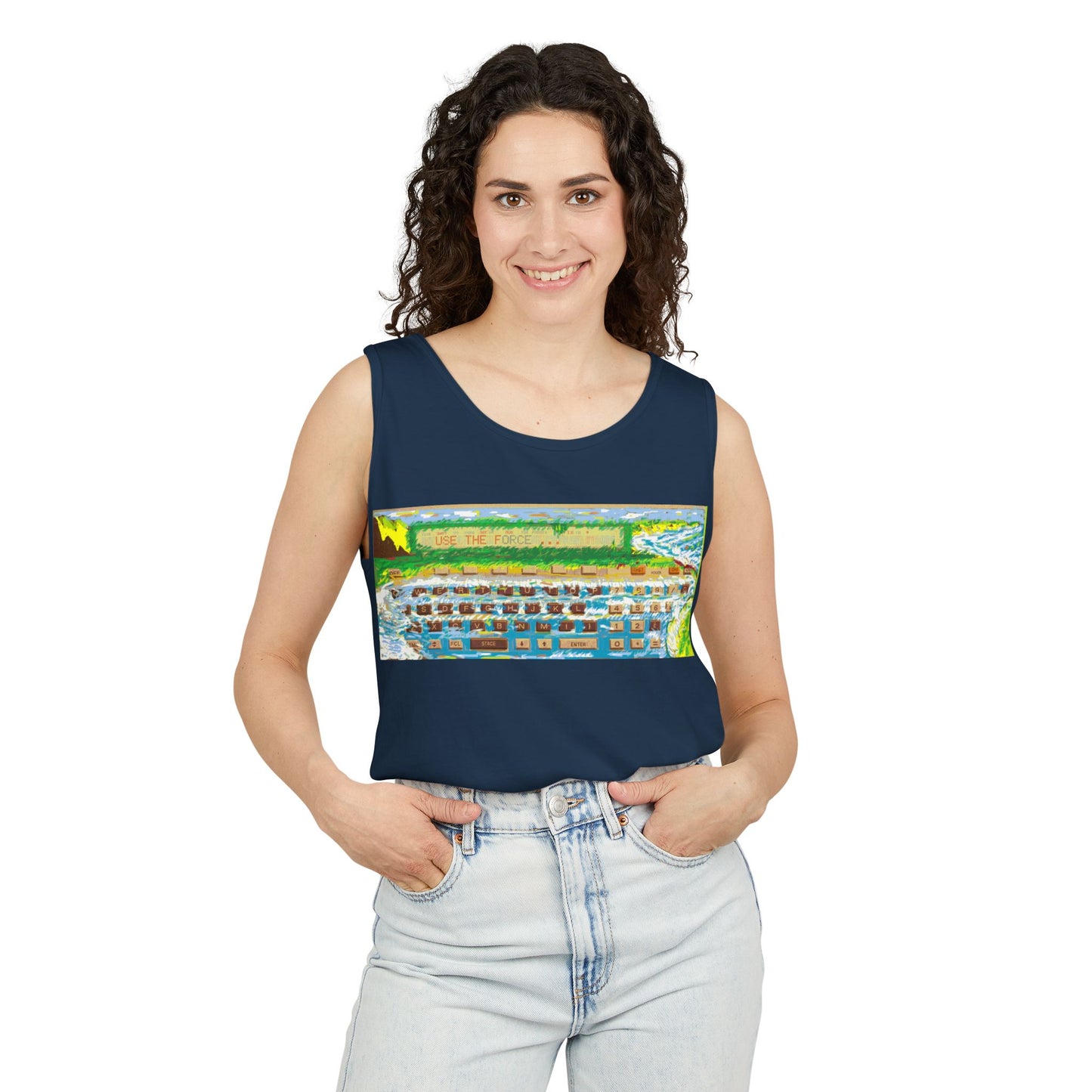 Pocket Computer Inspired Tank Top | Unisex Retro Graphic Tee for Tech Lovers, Summer Fashion, Gift for Nerds, Festival Wear, 80s Style