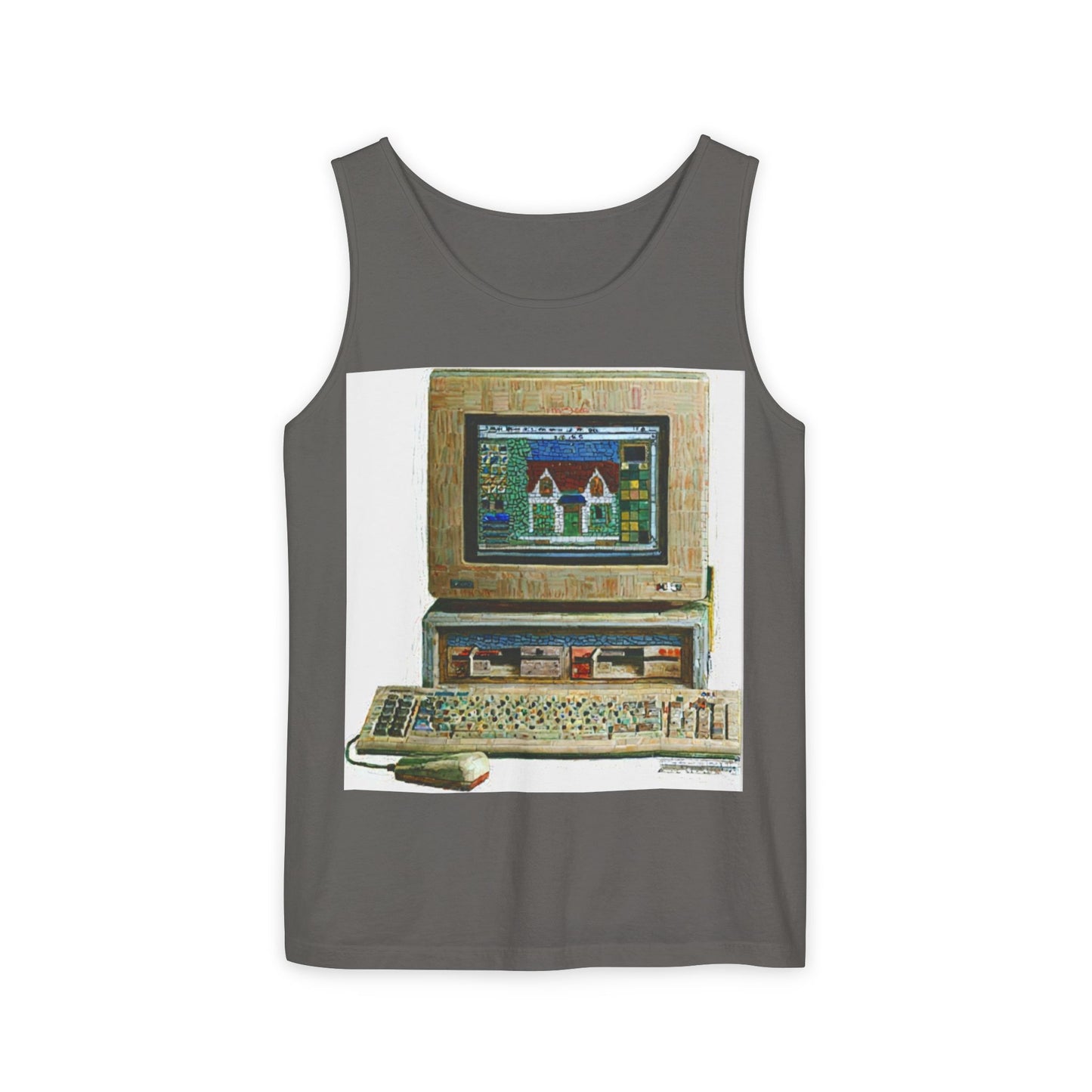 Classic business machine inspired Tank Top | Mosaic Art Color | Unisex Retro Graphic Tee for Tech Lovers, Summer Fashion, Gift for Nerds, Festival Wear, 80s Style
