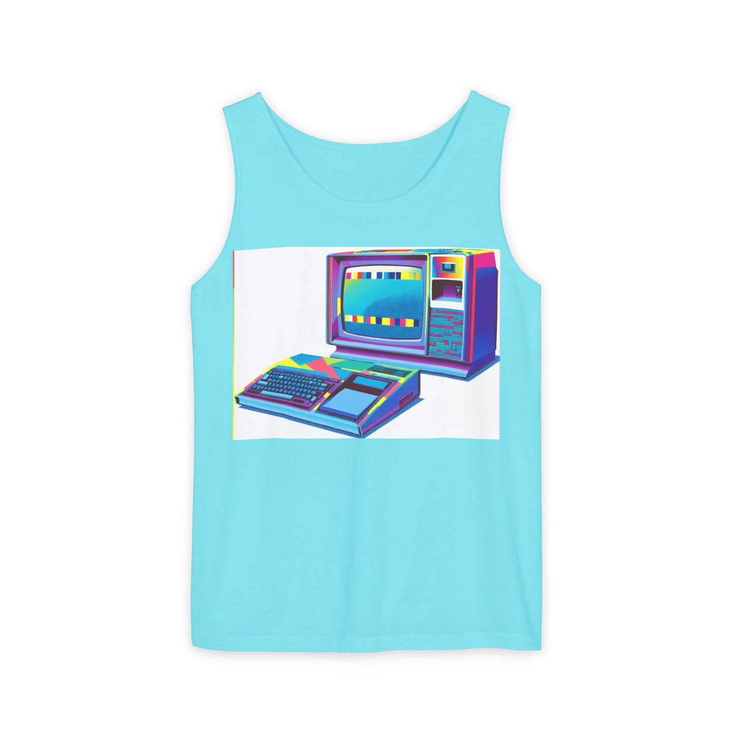 TI-99/4A Home Computer Inspired Tank Top | Multi-Color Modern Art | Unisex Retro Graphic Tee for Tech Lovers, Summer Fashion, Gift for Nerds, Festival Wear, 80s Style