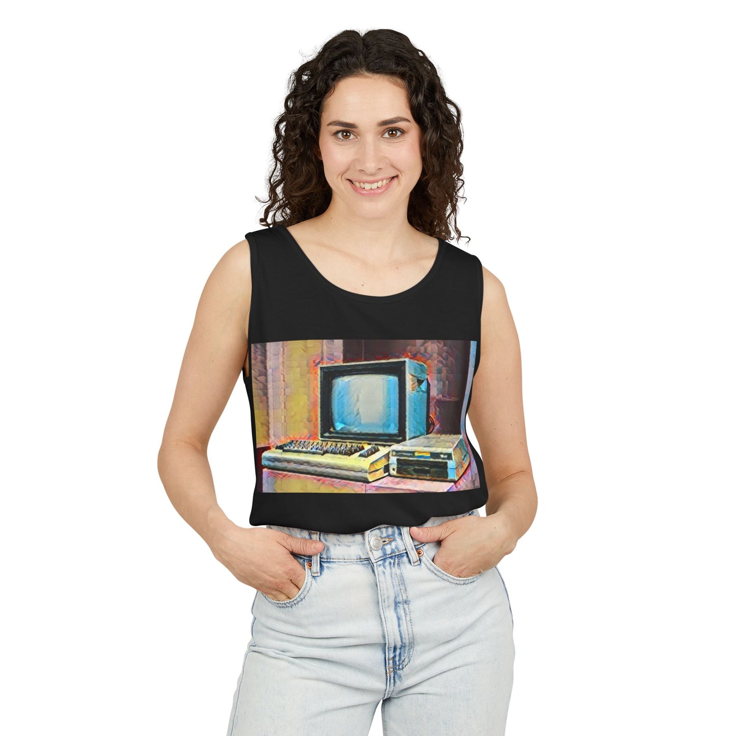 Classic 8 bit home computer inspired Tank Top | Spray Art Color | Unisex Retro Graphic Tee for Tech Lovers, Summer Fashion, Gift for Nerds, Festival Wear, 80s Style