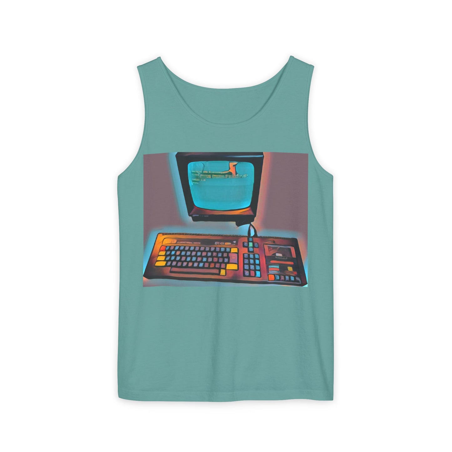 Classic 8 bit home computer inspired Tank Top | Print Art Color | Unisex Retro Graphic Tee for Tech Lovers, Summer Fashion, Gift for Nerds, Festival Wear, 80s Style