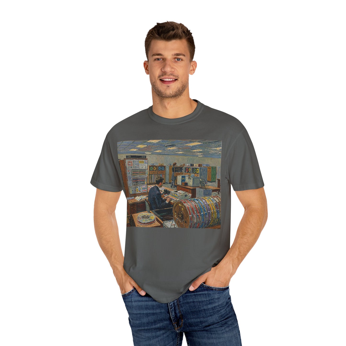Classic Mainframe T-Shirt with tape storage units on back - Print Art Color