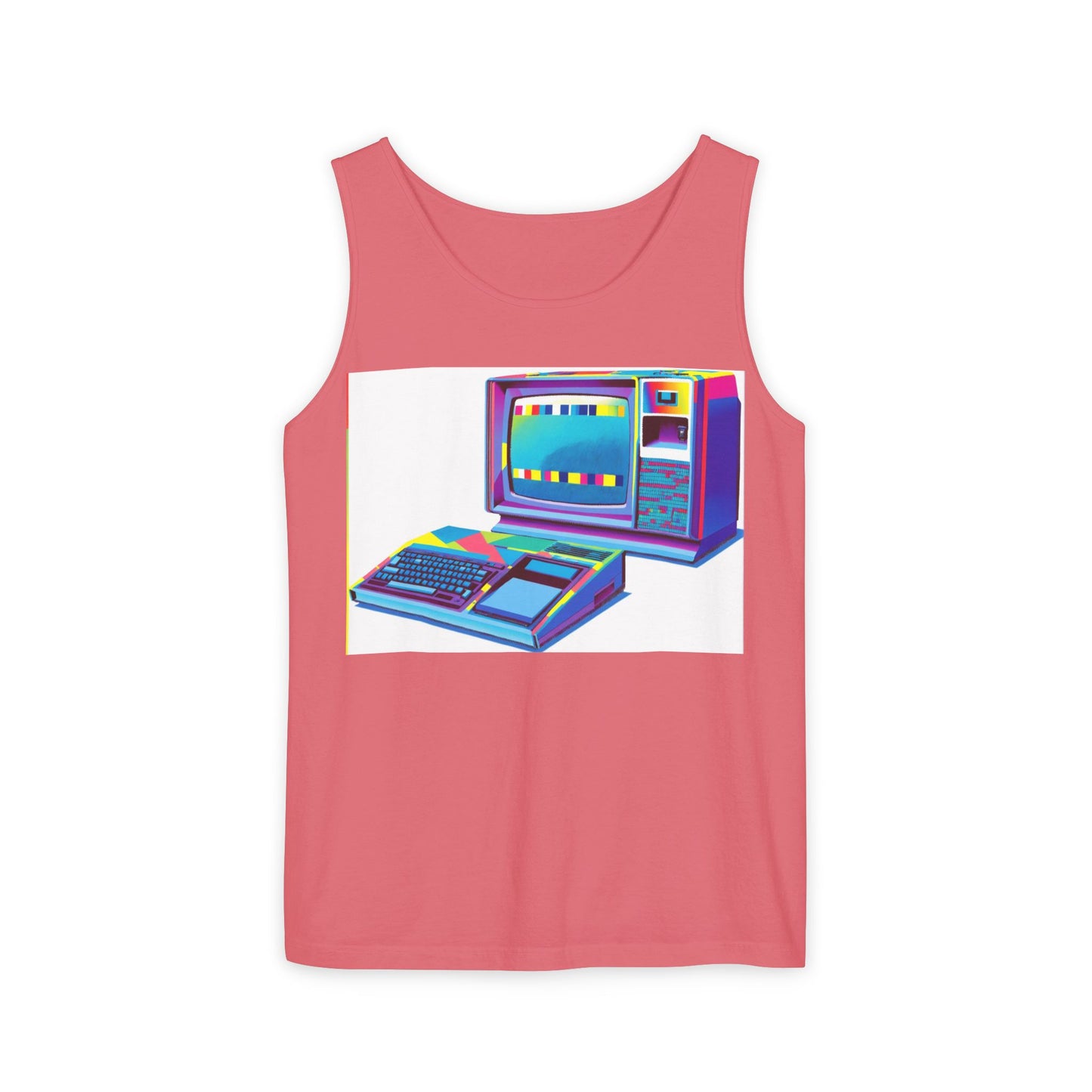TI-99/4A Home Computer Inspired Tank Top | Multi-Color Modern Art | Unisex Retro Graphic Tee for Tech Lovers, Summer Fashion, Gift for Nerds, Festival Wear, 80s Style