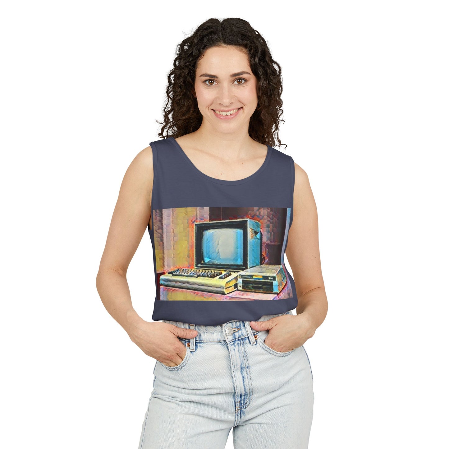 Classic 8 bit home computer inspired Tank Top | Spray Art Color | Unisex Retro Graphic Tee for Tech Lovers, Summer Fashion, Gift for Nerds, Festival Wear, 80s Style
