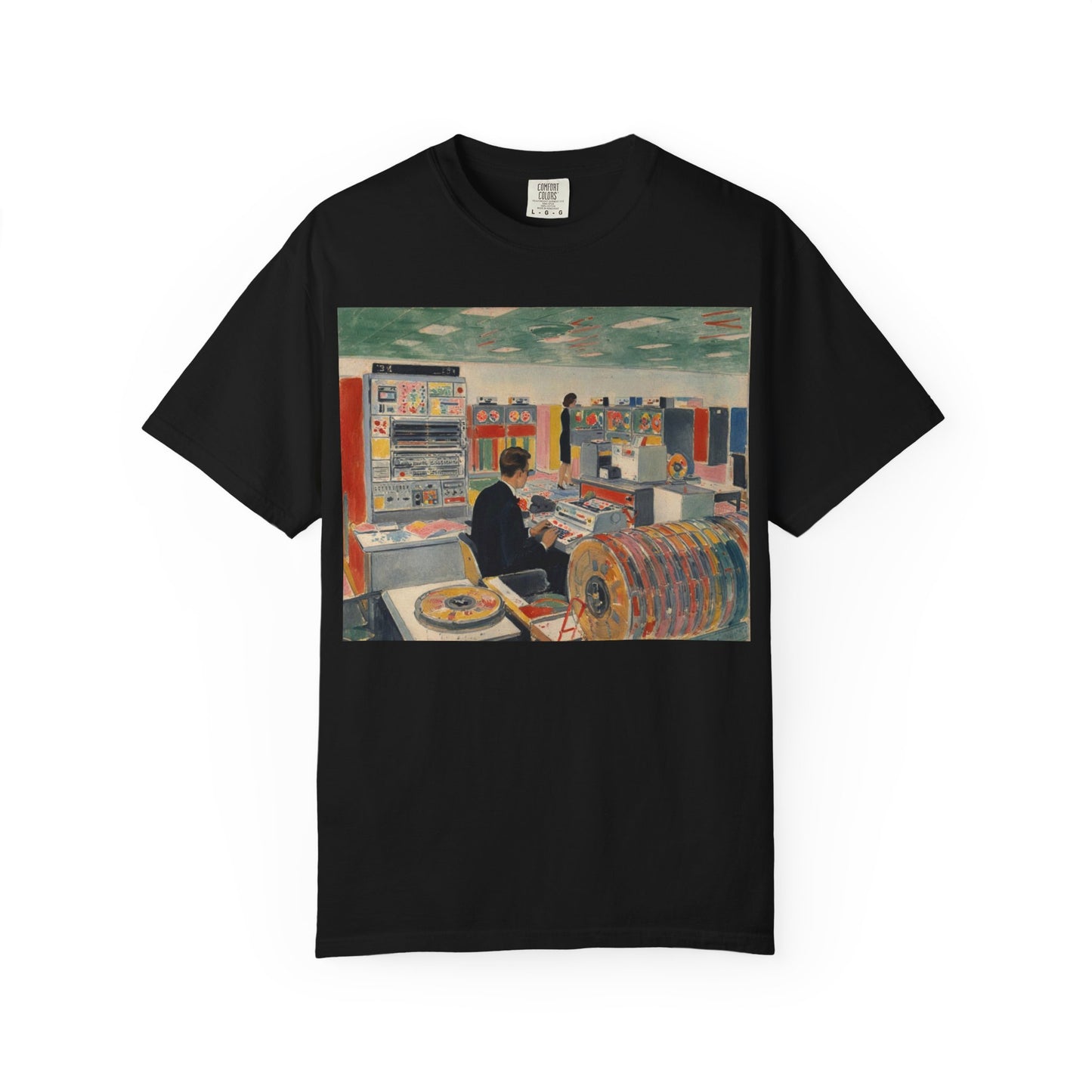 Classic Mainframe Computer T-Shirt with control panel on back - Modern Art Color