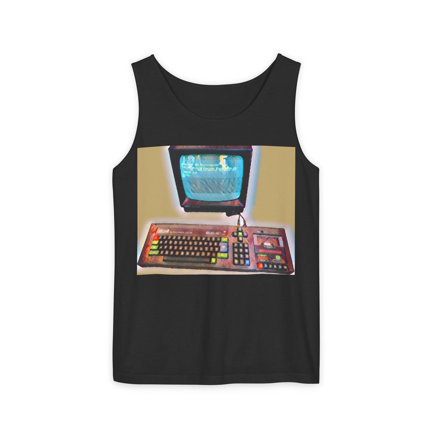 Classic 8 bit home computer inspired Tank Top | Color Print Art | Unisex Retro Graphic Tee for Tech Lovers, Summer Fashion, Gift for Nerds, Festival Wear, 80s Style