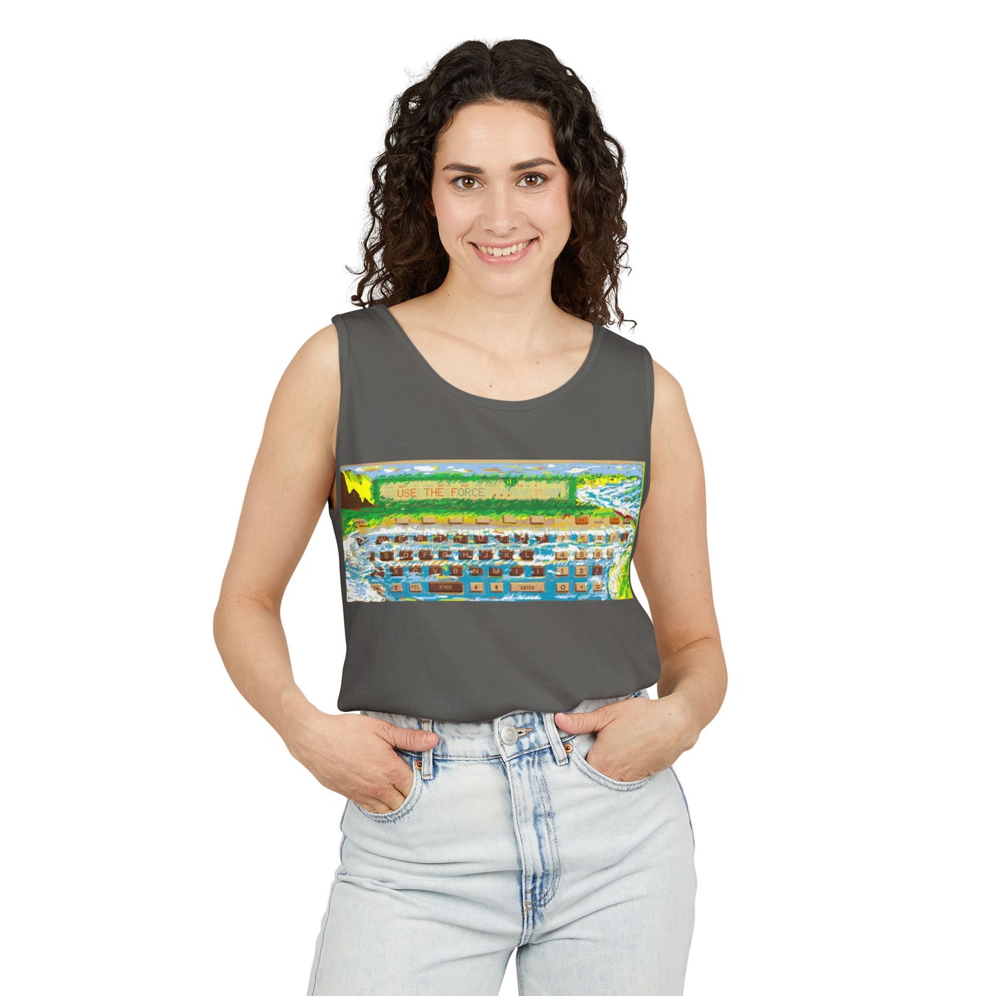 Pocket Computer Inspired Tank Top | Unisex Retro Graphic Tee for Tech Lovers, Summer Fashion, Gift for Nerds, Festival Wear, 80s Style