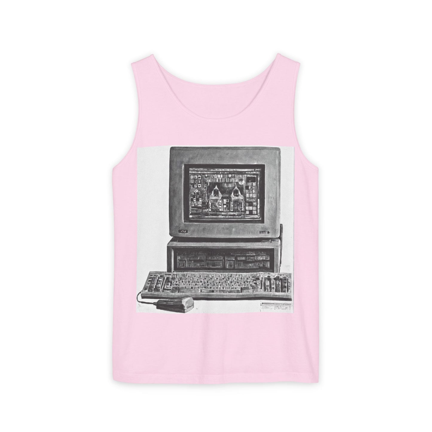 Classic business machine inspired Tank Top | Monochrome Art | Unisex Retro Graphic Tee for Tech Lovers, Summer Fashion, Gift for Nerds, Festival Wear, 80s Style
