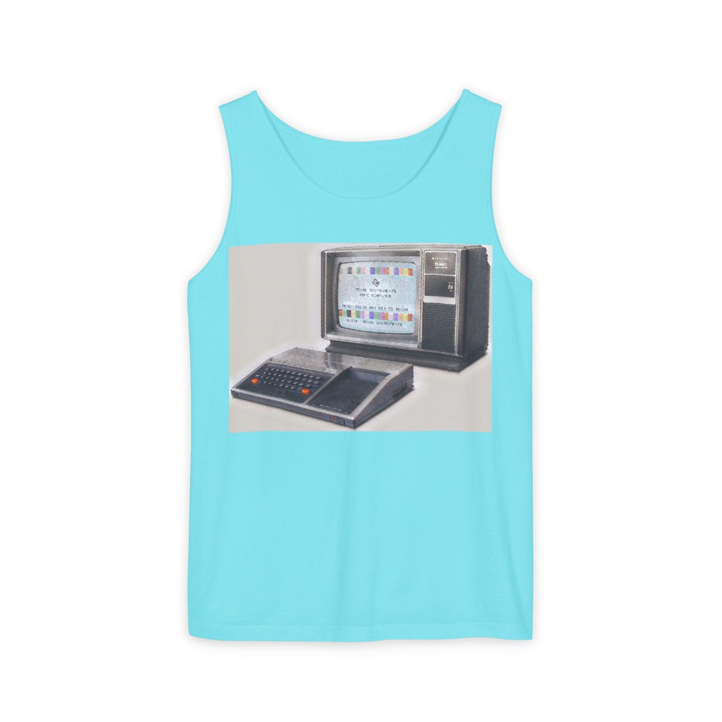 TI-99/4A Home Computer Inspired Tank Top | Matt Art Color | Unisex Retro Graphic Tee for Tech Lovers, Summer Fashion, Gift for Nerds, Festival Wear, 80s Style