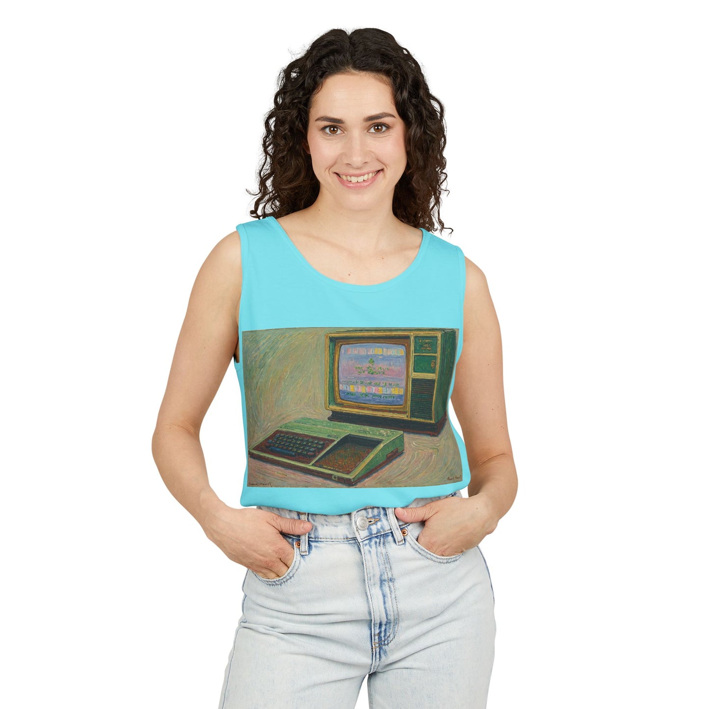 TI-99/4A Home Computer Inspired Tank Top | Oil Art 2 | Unisex Retro Graphic Tee for Tech Lovers, Summer Fashion, Gift for Nerds, Festival Wear, 80s Style