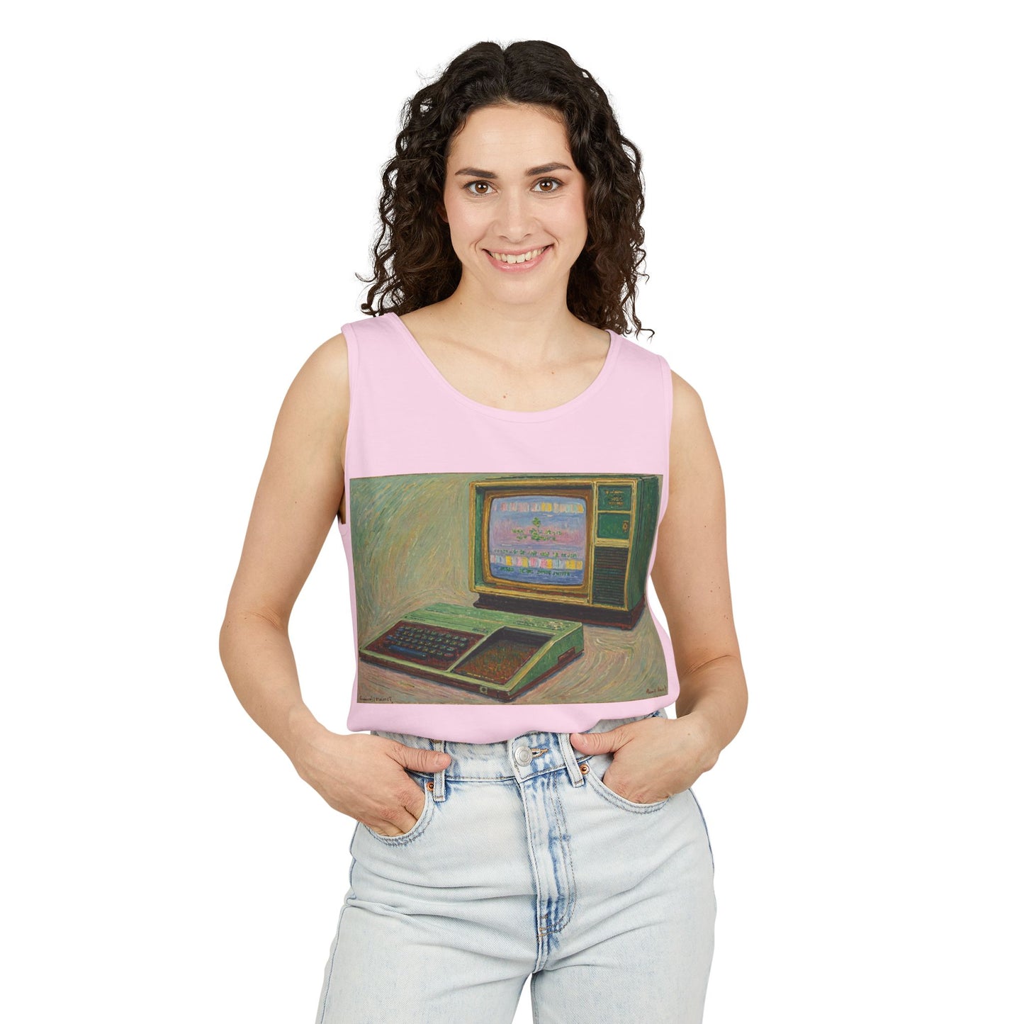 TI-99/4A Home Computer Inspired Tank Top | Oil Art 2 | Unisex Retro Graphic Tee for Tech Lovers, Summer Fashion, Gift for Nerds, Festival Wear, 80s Style