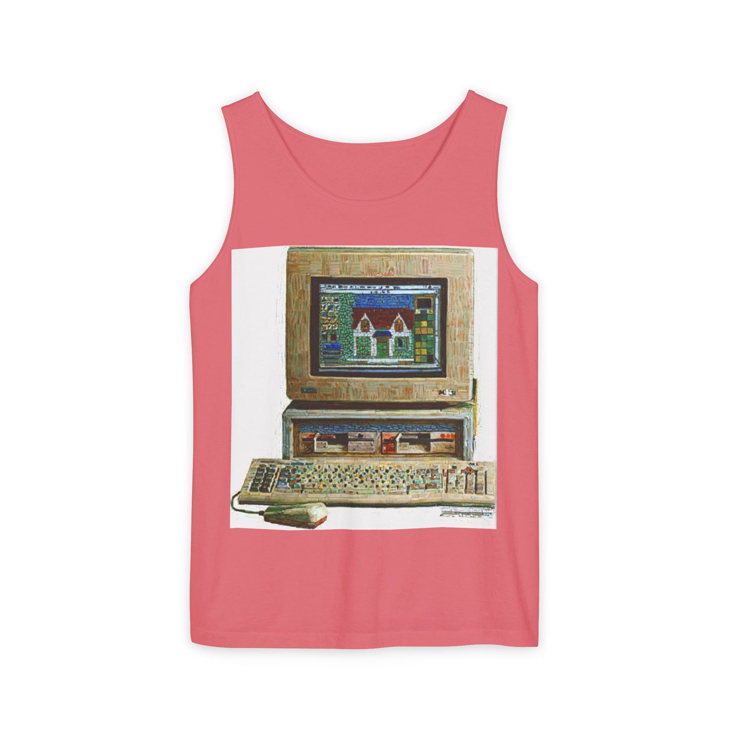 Classic business machine inspired Tank Top | Mosaic Art Color | Unisex Retro Graphic Tee for Tech Lovers, Summer Fashion, Gift for Nerds, Festival Wear, 80s Style
