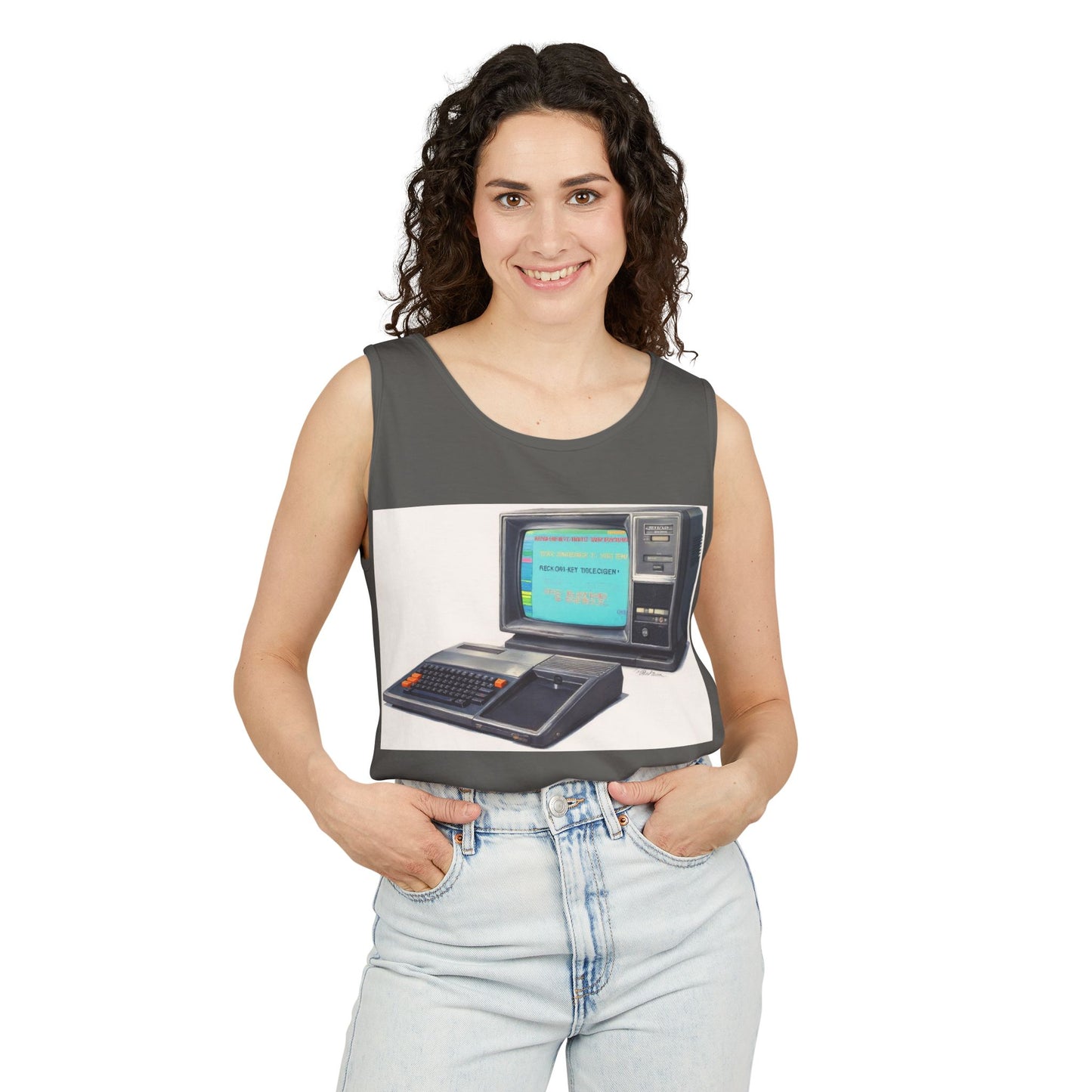 TI-99/4A Home Computer Inspired Tank Top | Mosaic Art Color | Unisex Retro Graphic Tee for Tech Lovers, Summer Fashion, Gift for Nerds, Festival Wear, 80s Style