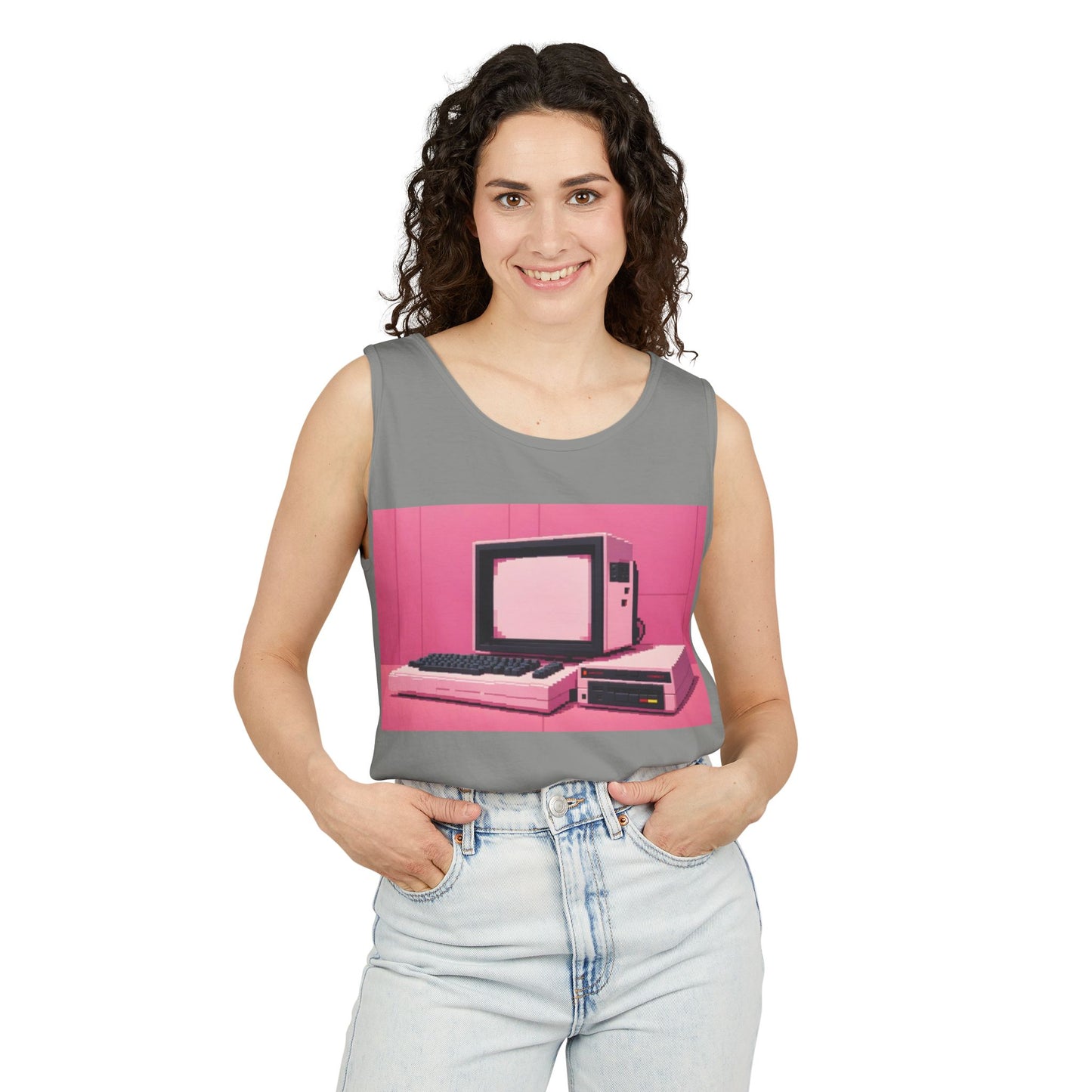 Classic 8 bit home computer inspired Tank Top | Pixel Art Color | Unisex Retro Graphic Tee for Tech Lovers, Summer Fashion, Gift for Nerds, Festival Wear, 80s Style