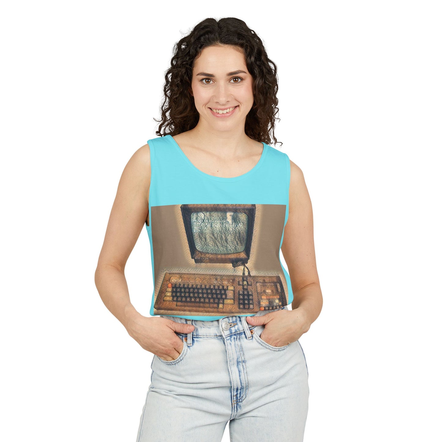 Classic 8 bit home computer inspired Tank Top | Faded Art Color | Unisex Retro Graphic Tee for Tech Lovers, Summer Fashion, Gift for Nerds, Festival Wear, 80s Style