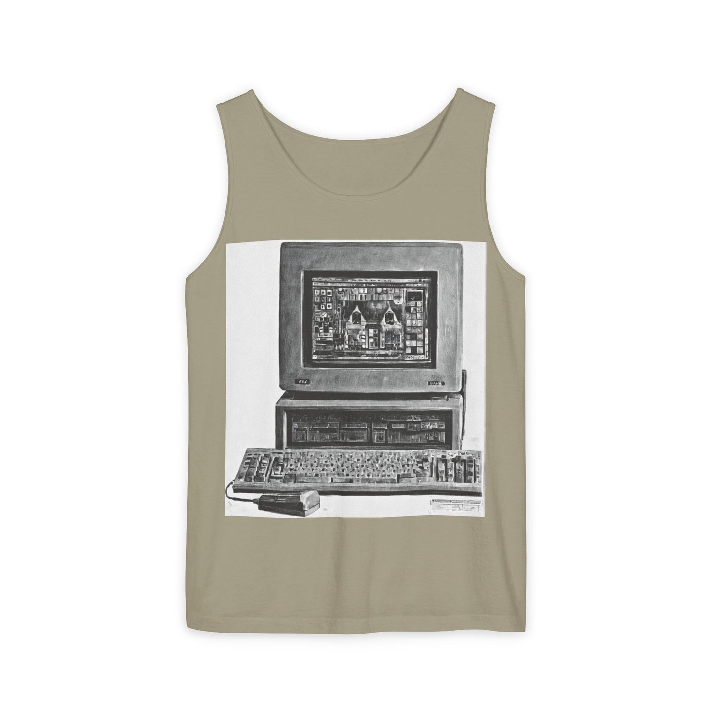 Classic business machine inspired Tank Top | Monochrome Art | Unisex Retro Graphic Tee for Tech Lovers, Summer Fashion, Gift for Nerds, Festival Wear, 80s Style