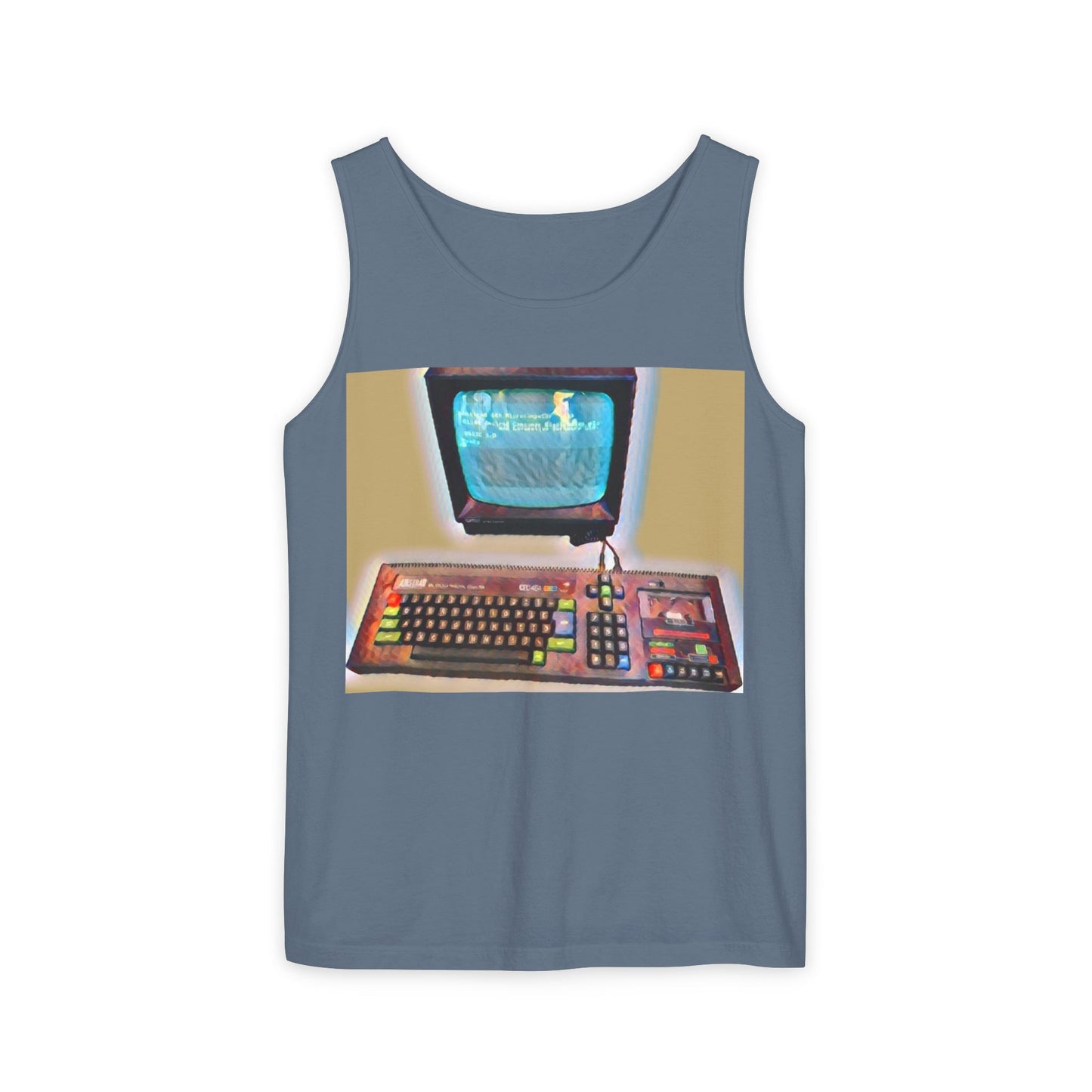 Classic 8 bit home computer inspired Tank Top | Color Print Art | Unisex Retro Graphic Tee for Tech Lovers, Summer Fashion, Gift for Nerds, Festival Wear, 80s Style
