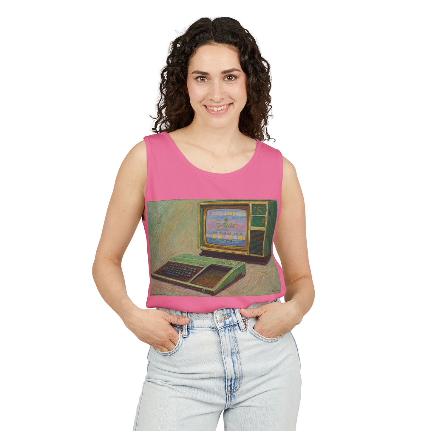 TI-99/4A Home Computer Inspired Tank Top | Oil Art 2 | Unisex Retro Graphic Tee for Tech Lovers, Summer Fashion, Gift for Nerds, Festival Wear, 80s Style