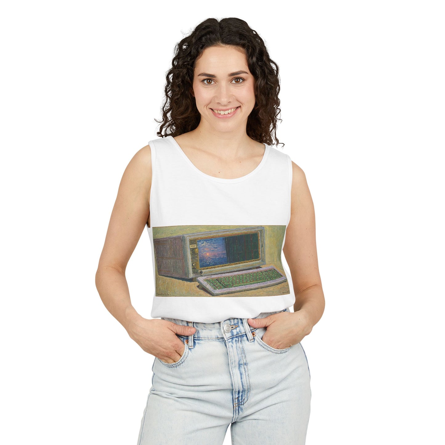 Classic Luggable PC Inspired Tank Top | Unisex Retro Graphic Tee for Tech Lovers, Summer Fashion, Gift for Nerds, Festival Wear, 80s Style