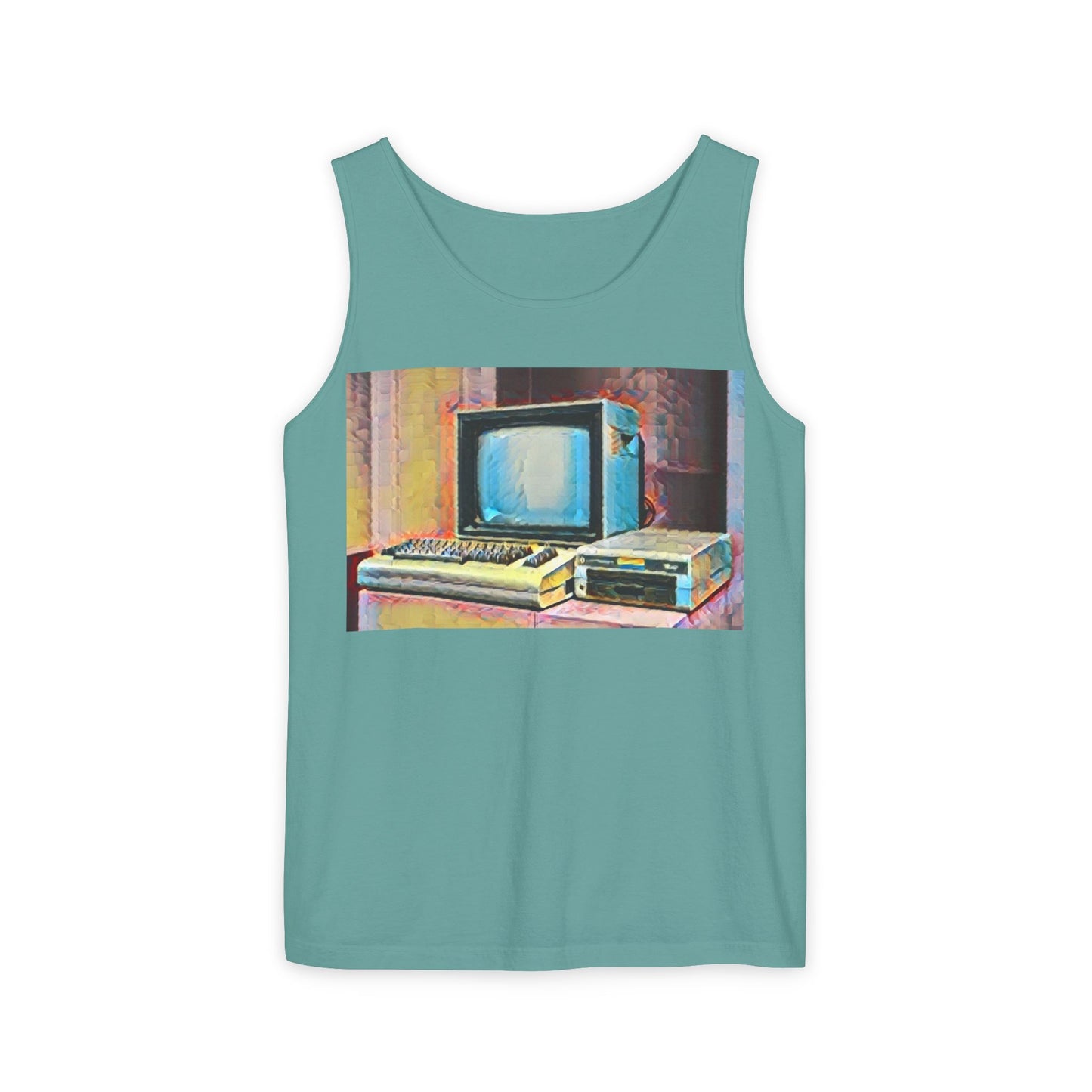 Classic 8 bit home computer inspired Tank Top | Spray Art Color | Unisex Retro Graphic Tee for Tech Lovers, Summer Fashion, Gift for Nerds, Festival Wear, 80s Style