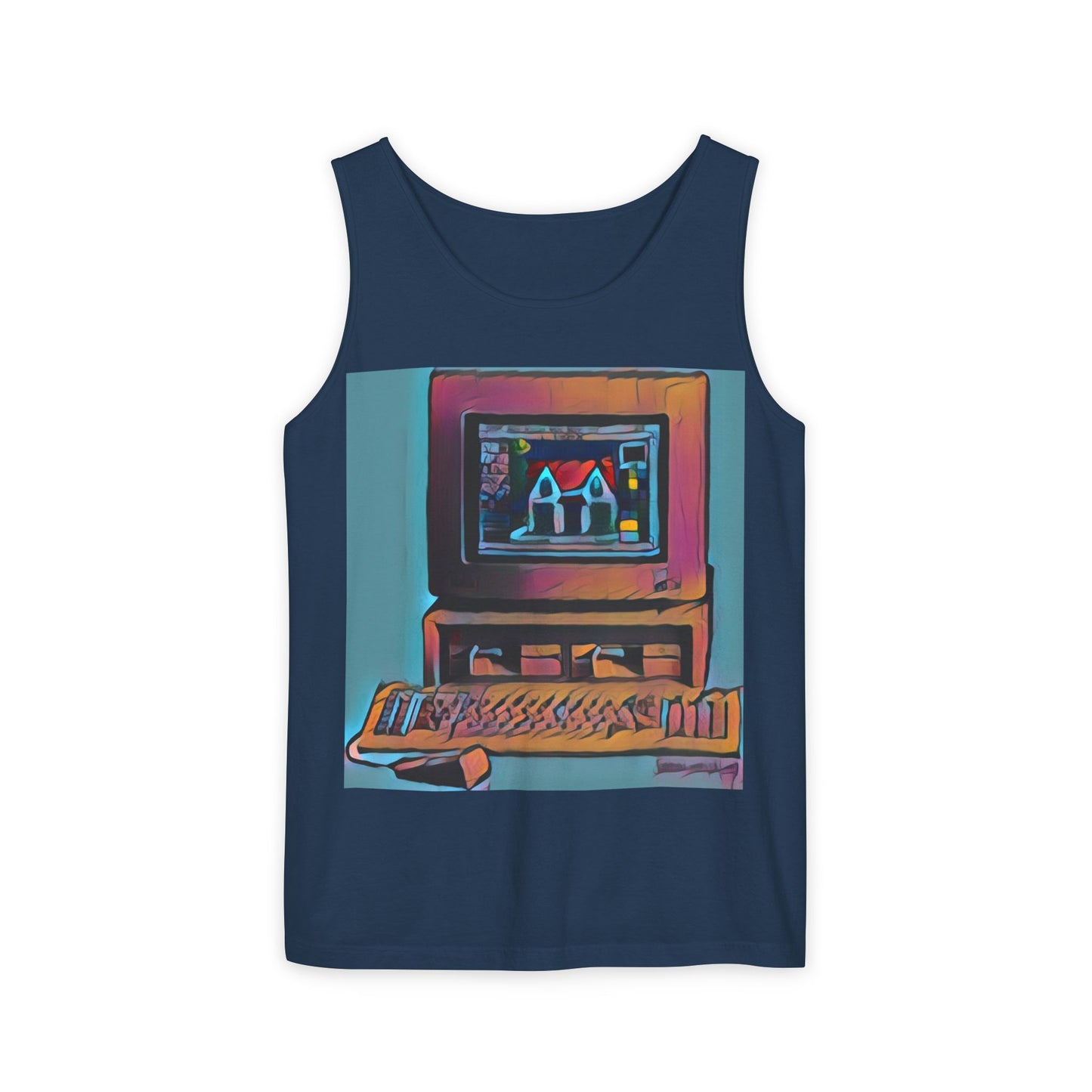 Classic business machine inspired Tank Top | Print Art Color | Unisex Retro Graphic Tee for Tech Lovers, Summer Fashion, Gift for Nerds, Festival Wear, 80s Style