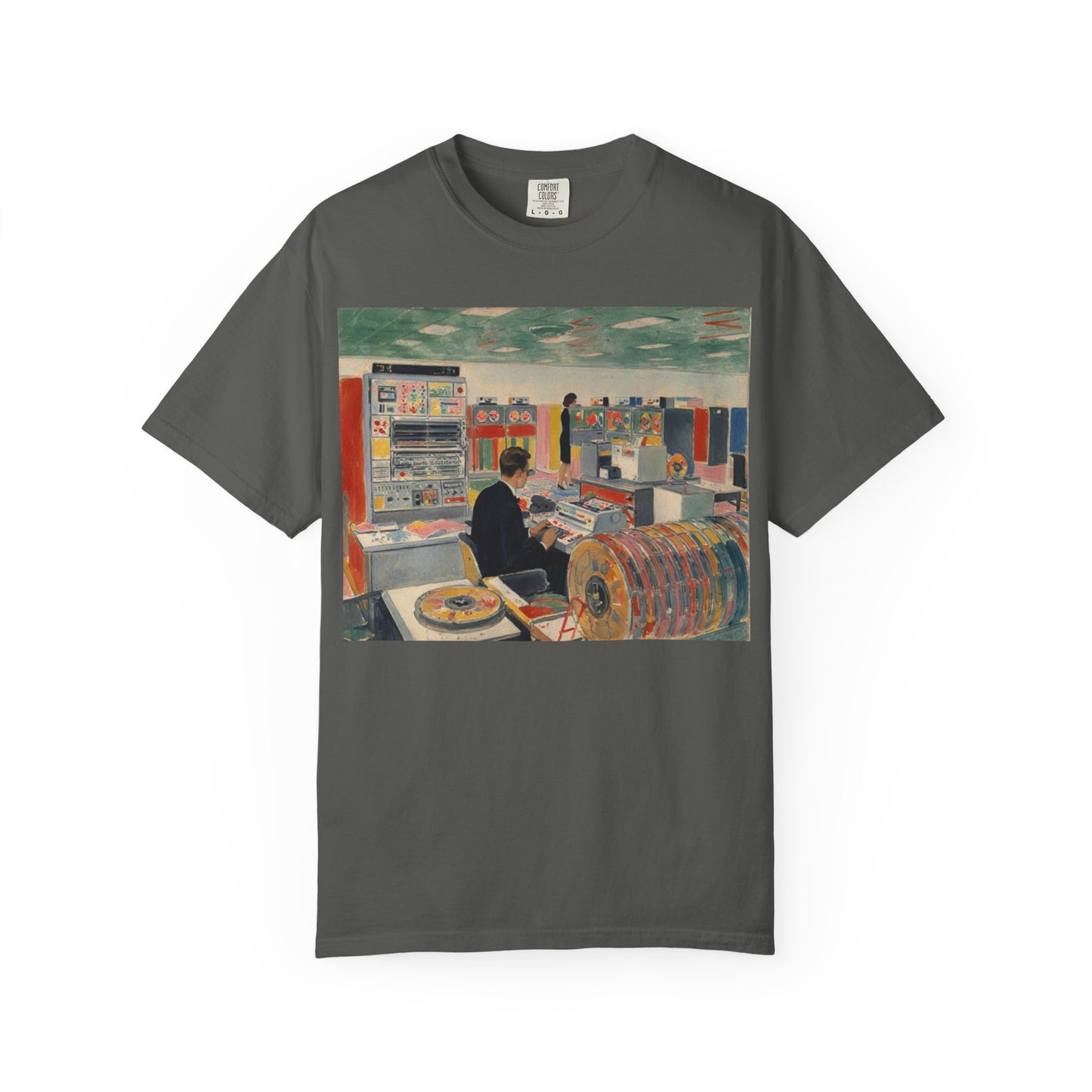 Classic Mainframe Computer T-Shirt with control panel on back - Modern Art Color