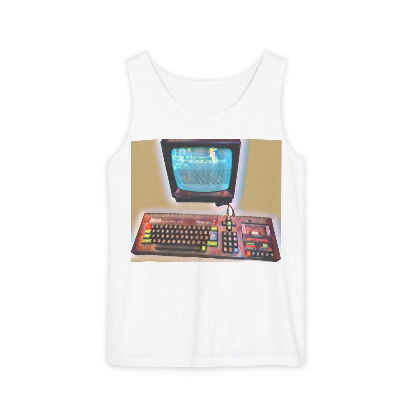 Classic 8 bit home computer inspired Tank Top | Color Print Art | Unisex Retro Graphic Tee for Tech Lovers, Summer Fashion, Gift for Nerds, Festival Wear, 80s Style