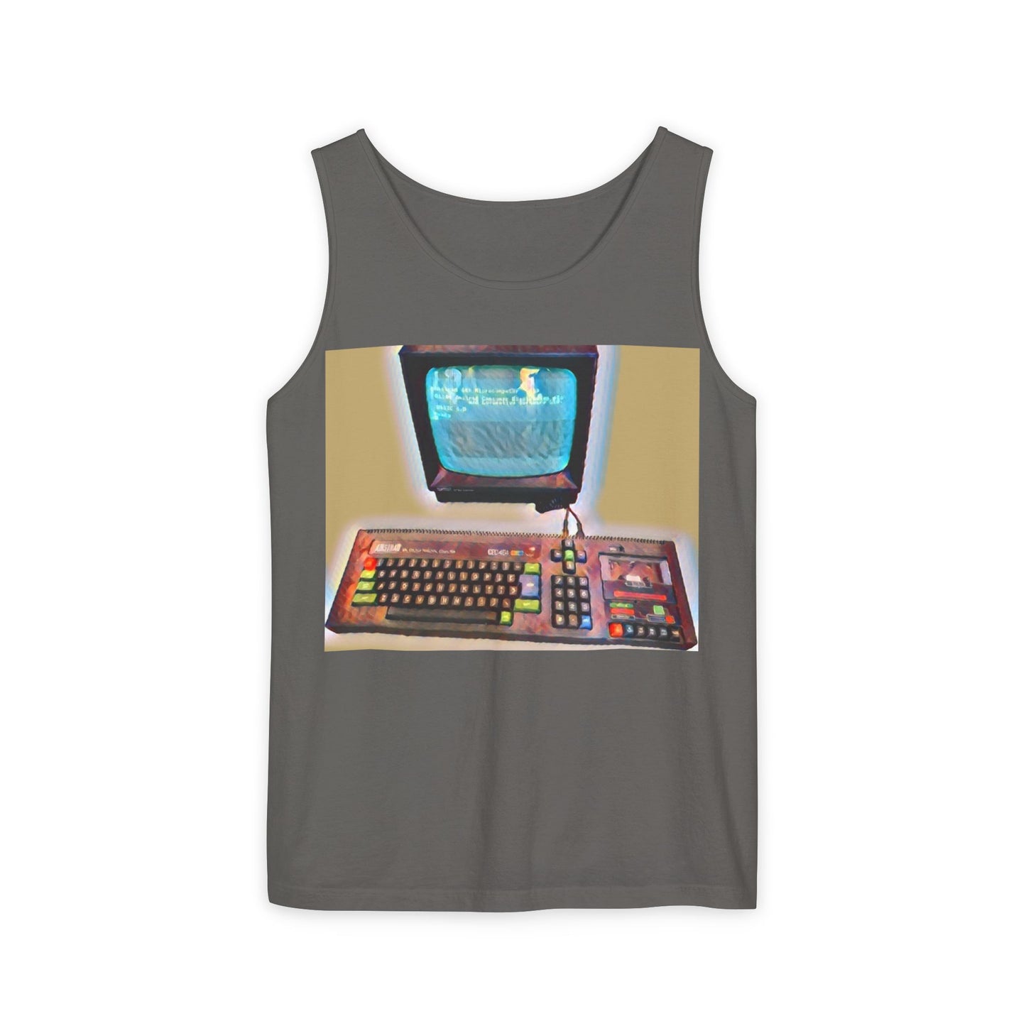 Classic 8 bit home computer inspired Tank Top | Color Print Art | Unisex Retro Graphic Tee for Tech Lovers, Summer Fashion, Gift for Nerds, Festival Wear, 80s Style