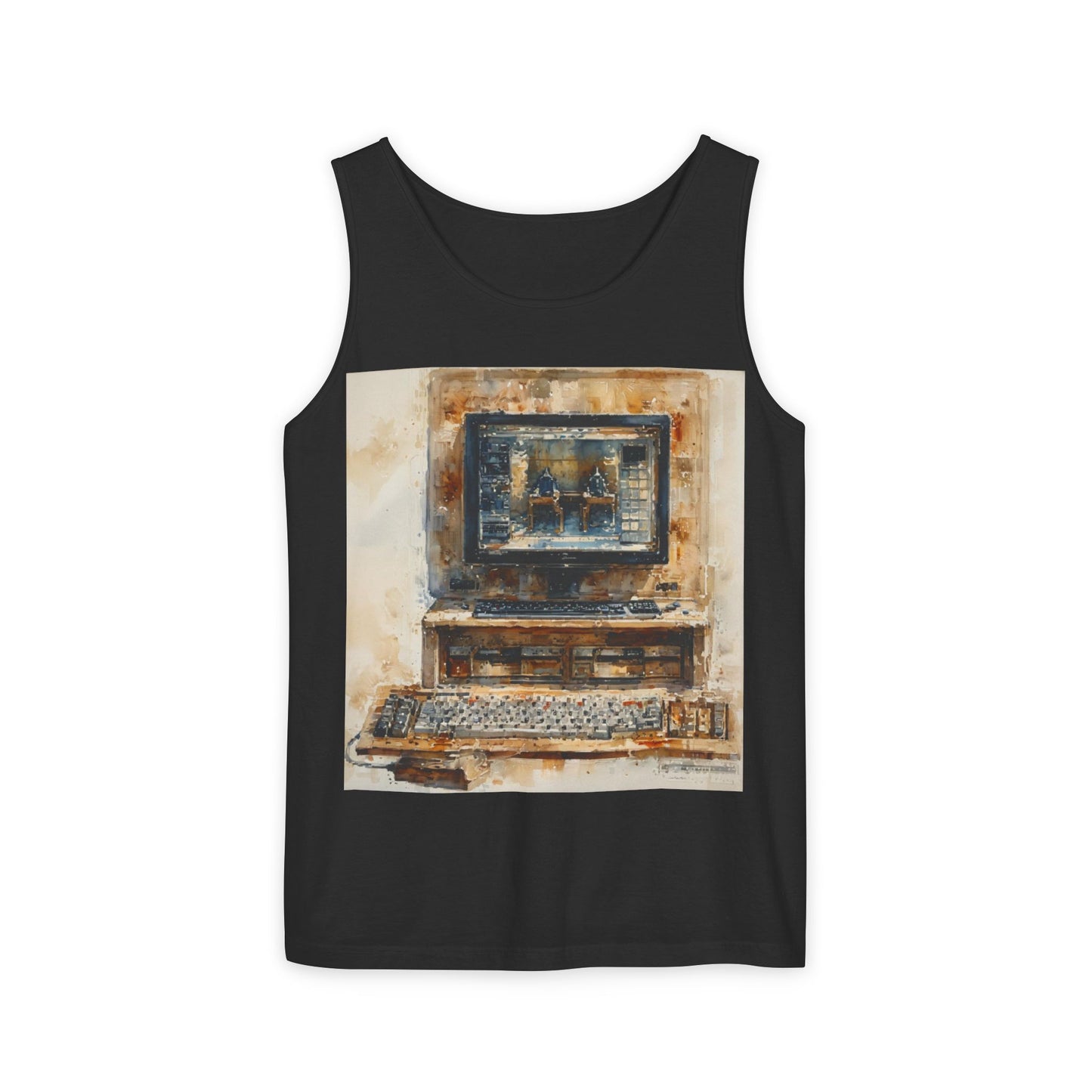 Classic business machine inspired Tank Top | Paint Art | Unisex Retro Graphic Tee for Tech Lovers, Summer Fashion, Gift for Nerds, Festival Wear, 80s Style