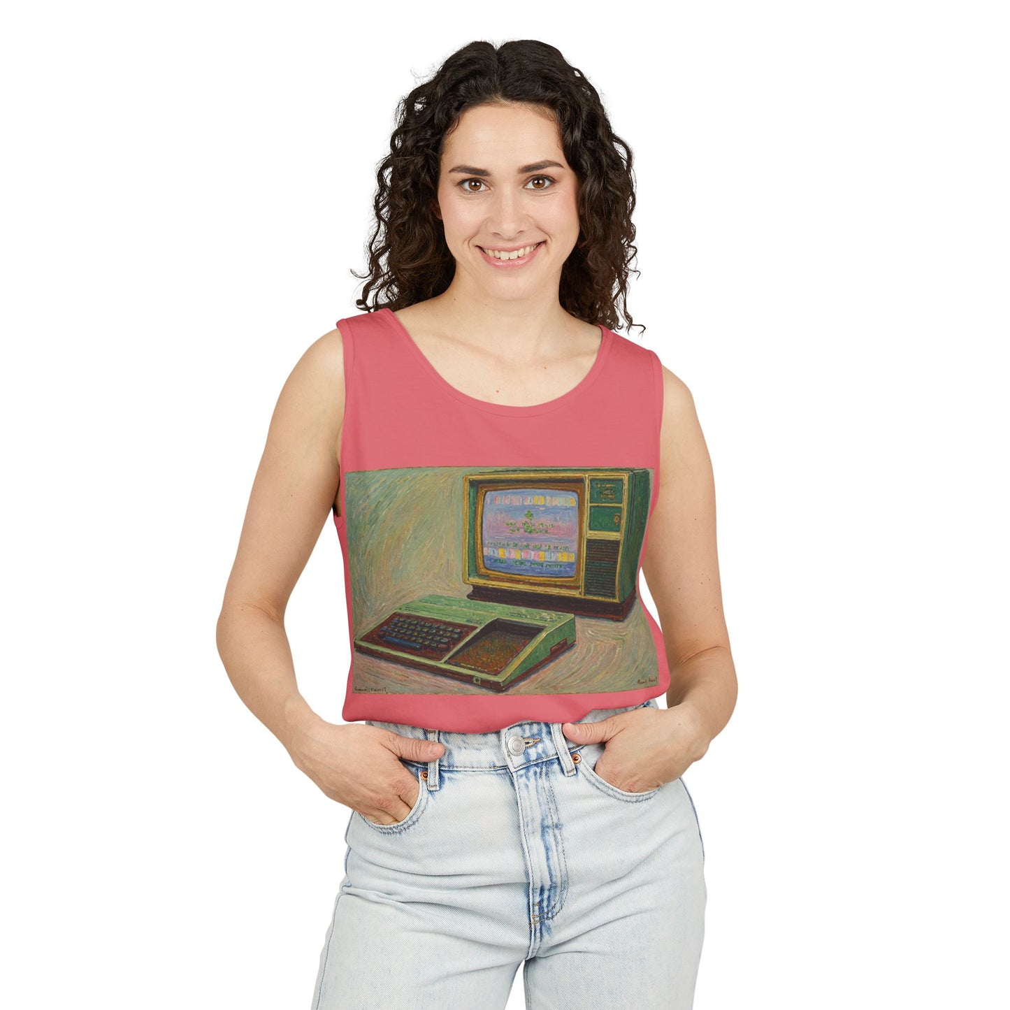 TI-99/4A Home Computer Inspired Tank Top | Oil Art 2 | Unisex Retro Graphic Tee for Tech Lovers, Summer Fashion, Gift for Nerds, Festival Wear, 80s Style