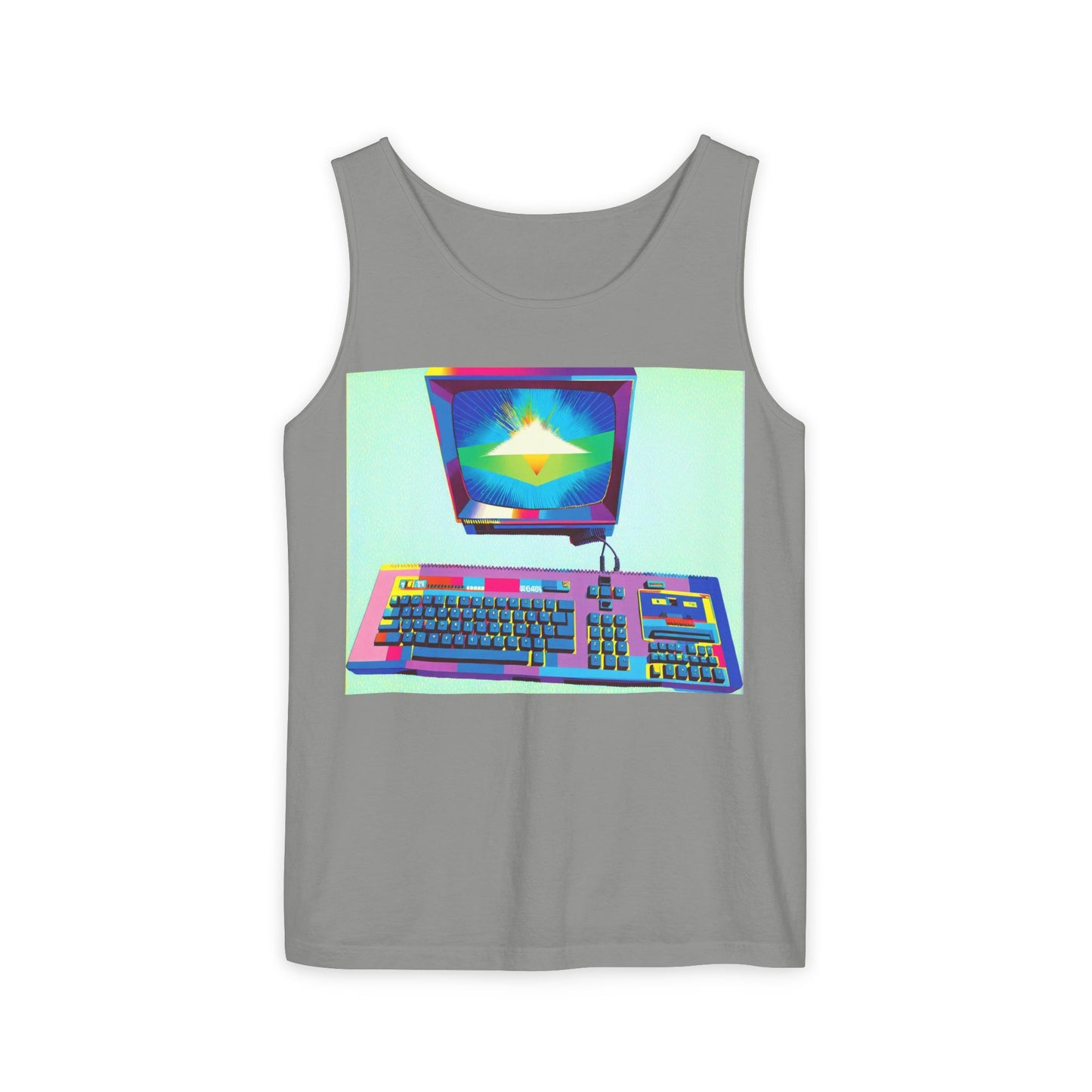 Classic 8 bit home computer inspired Tank Top | Multi-Color Art | Unisex Retro Graphic Tee for Tech Lovers, Summer Fashion, Gift for Nerds, Festival Wear, 80s Style