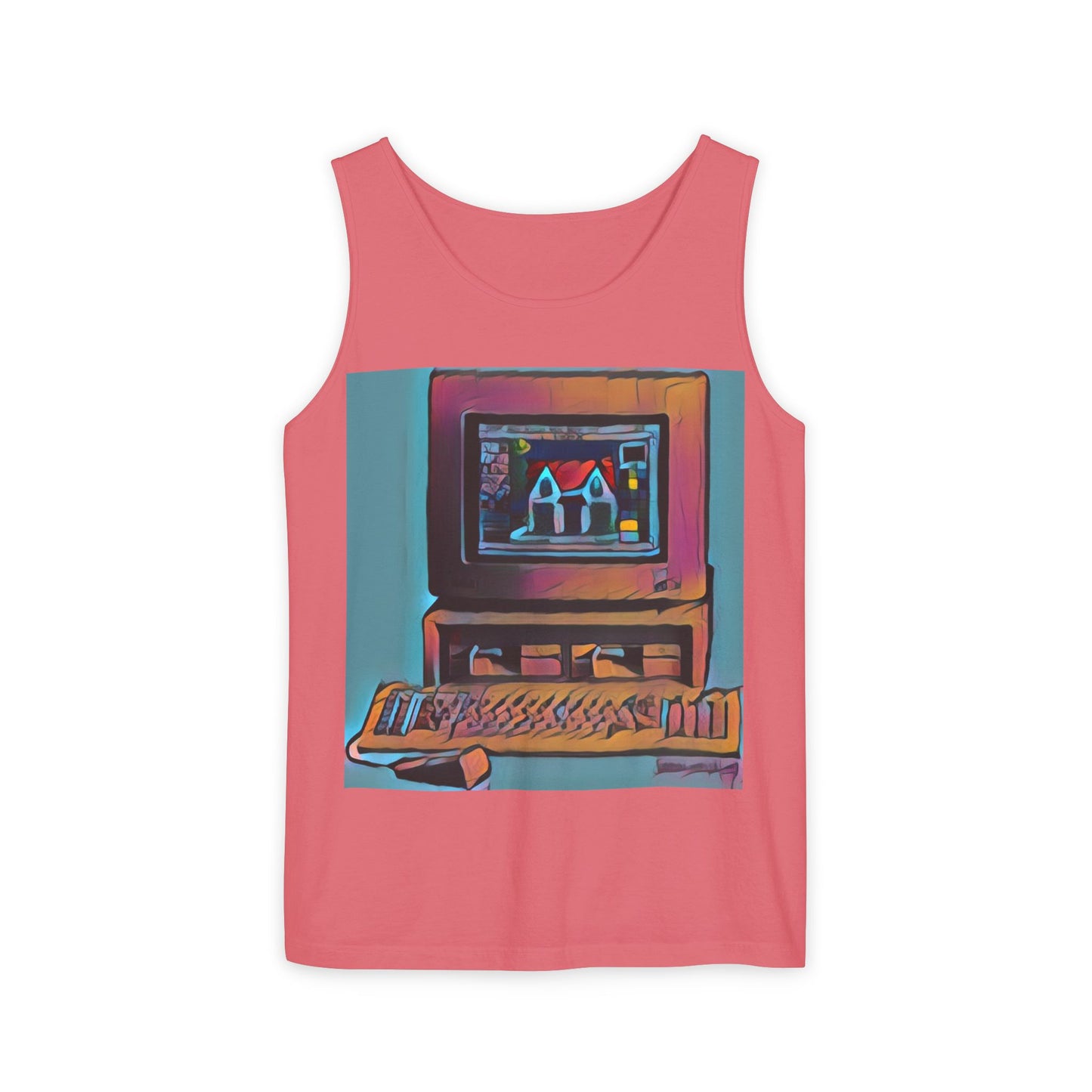 Classic business machine inspired Tank Top | Print Art Color | Unisex Retro Graphic Tee for Tech Lovers, Summer Fashion, Gift for Nerds, Festival Wear, 80s Style
