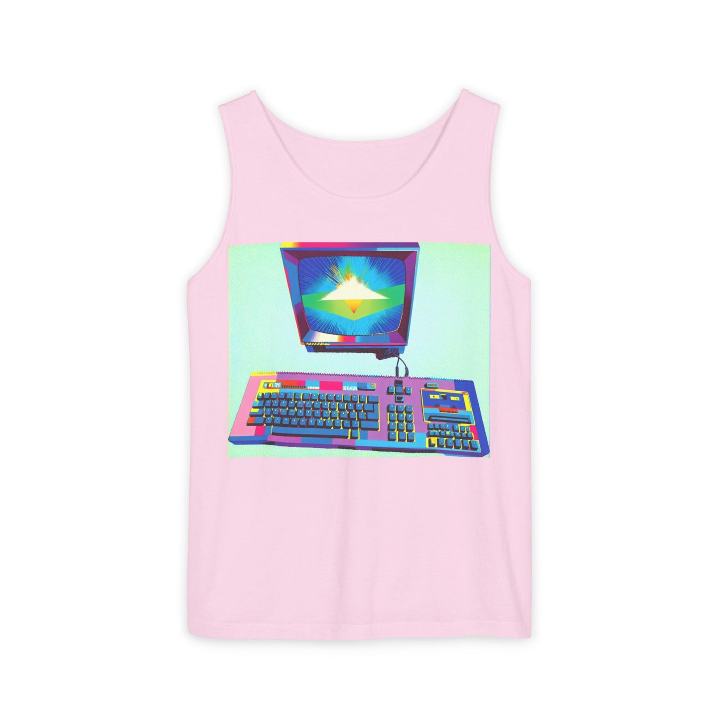 Classic 8 bit home computer inspired Tank Top | Multi-Color Art | Unisex Retro Graphic Tee for Tech Lovers, Summer Fashion, Gift for Nerds, Festival Wear, 80s Style