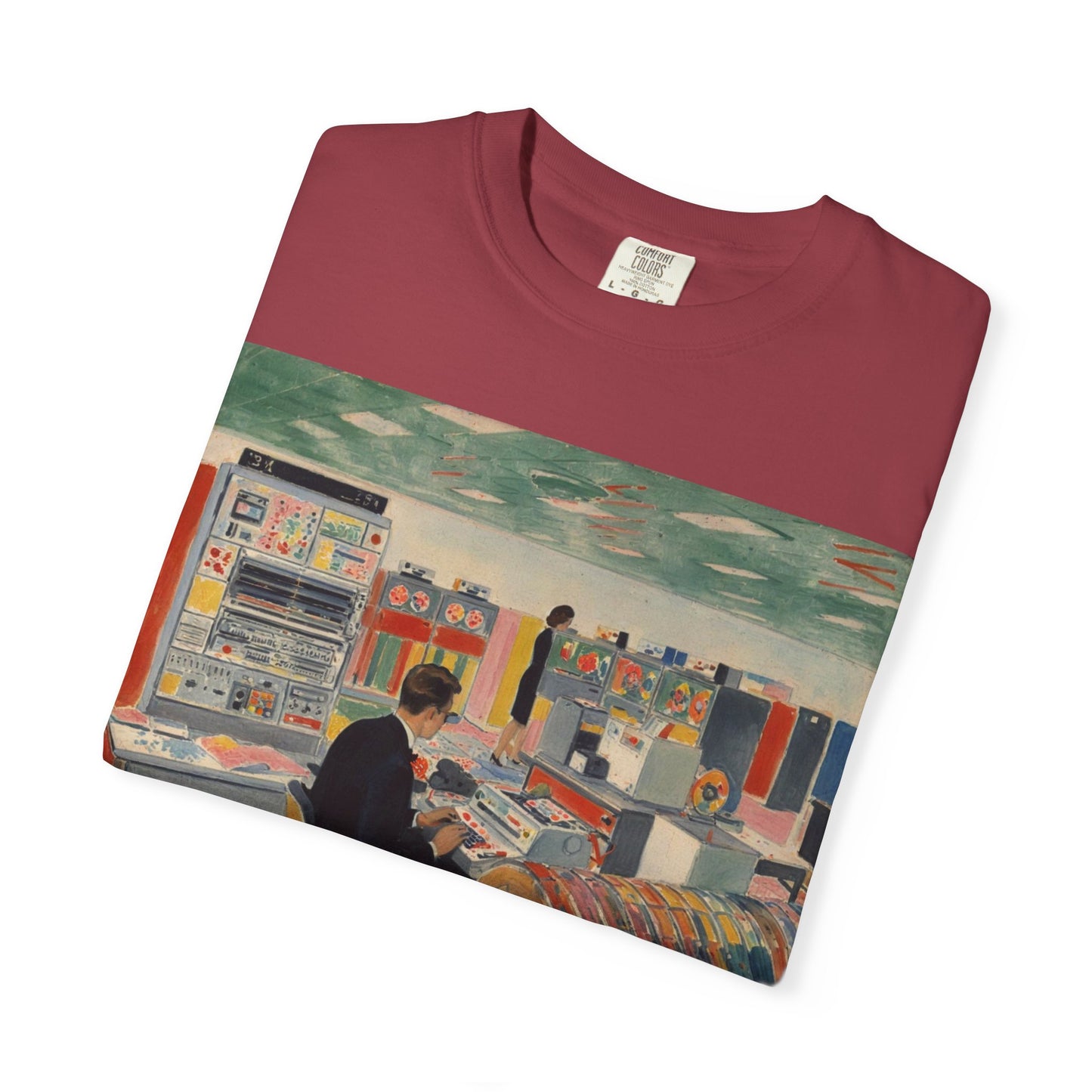Classic Mainframe Computer T-Shirt with control panel on back - Modern Art Color