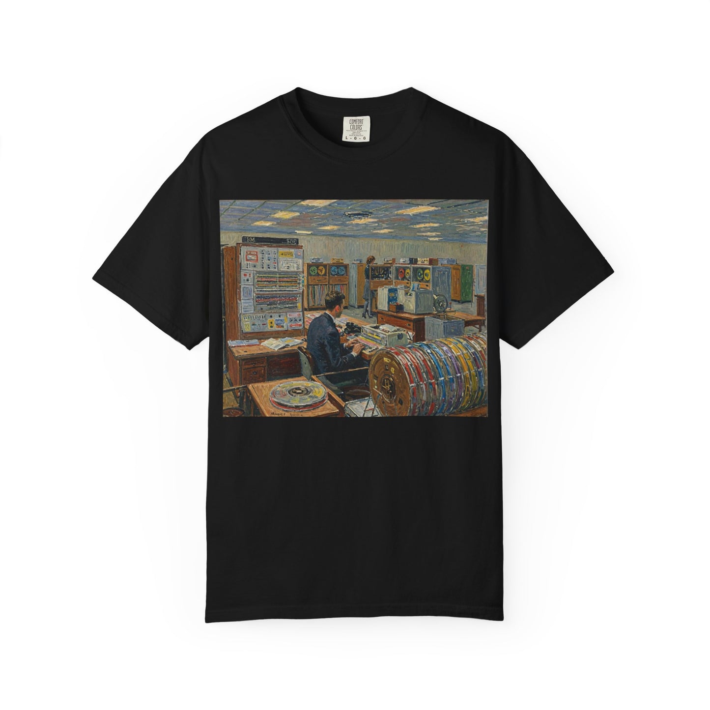 Classic Mainframe T-Shirt with tape storage units on back - Print Art Color