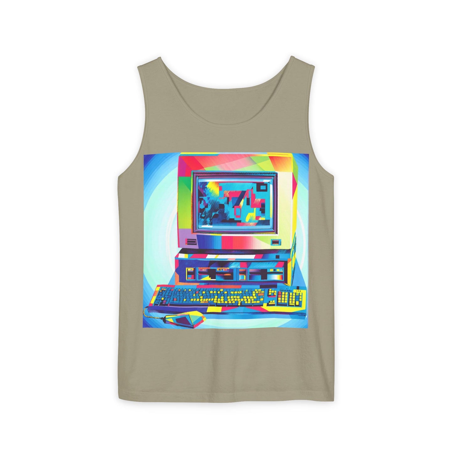 Classic business machine inspired Tank Top | Multi-Color Art | Unisex Retro Graphic Tee for Tech Lovers, Summer Fashion, Gift for Nerds, Festival Wear, 80s Style