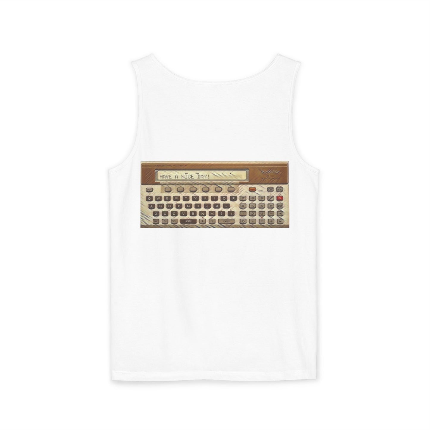 Pocket Computer Inspired Tank Top | Unisex Retro Graphic Tee for Tech Lovers, Summer Fashion, Gift for Nerds, Festival Wear, 80s Style